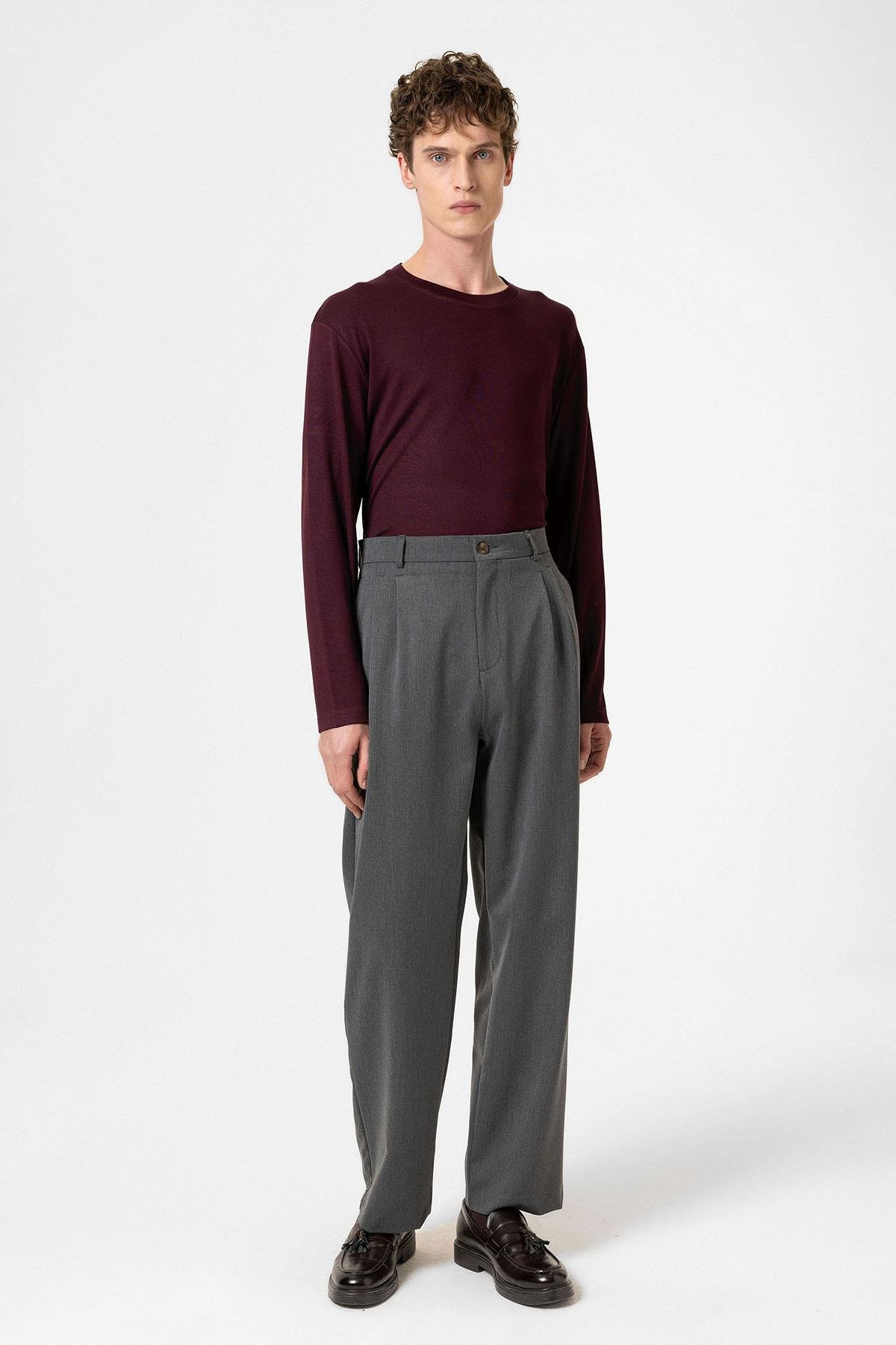 Antioch Antrasit Yüksek Bel Pileli Rahat Kalıp Erkek Pantolon