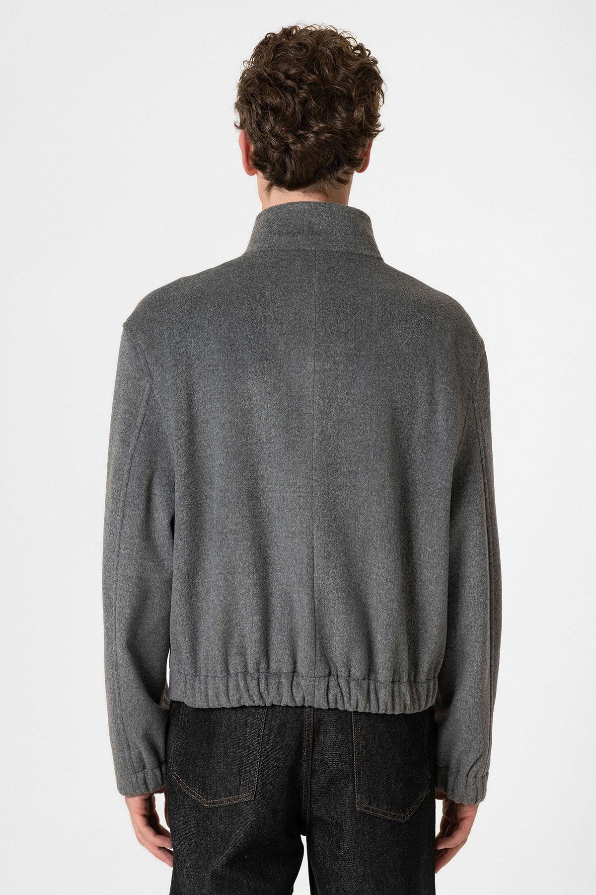 Antioch Antrasit Yün Karışımlı Dik Yaka Erkek Mont