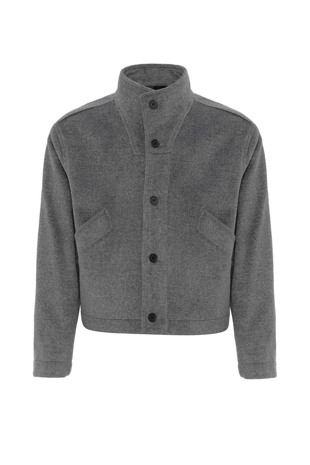 Antioch Antrasit Yün Karışımlı Dik Yaka Erkek Mont