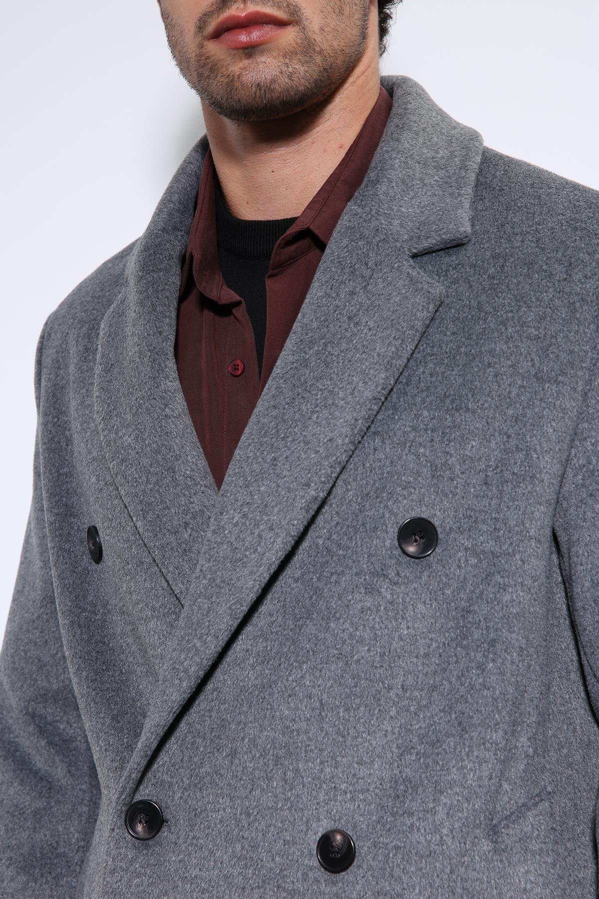 Antioch Antrasit Yün Karışımlı Kruvaze Erkek Kaban