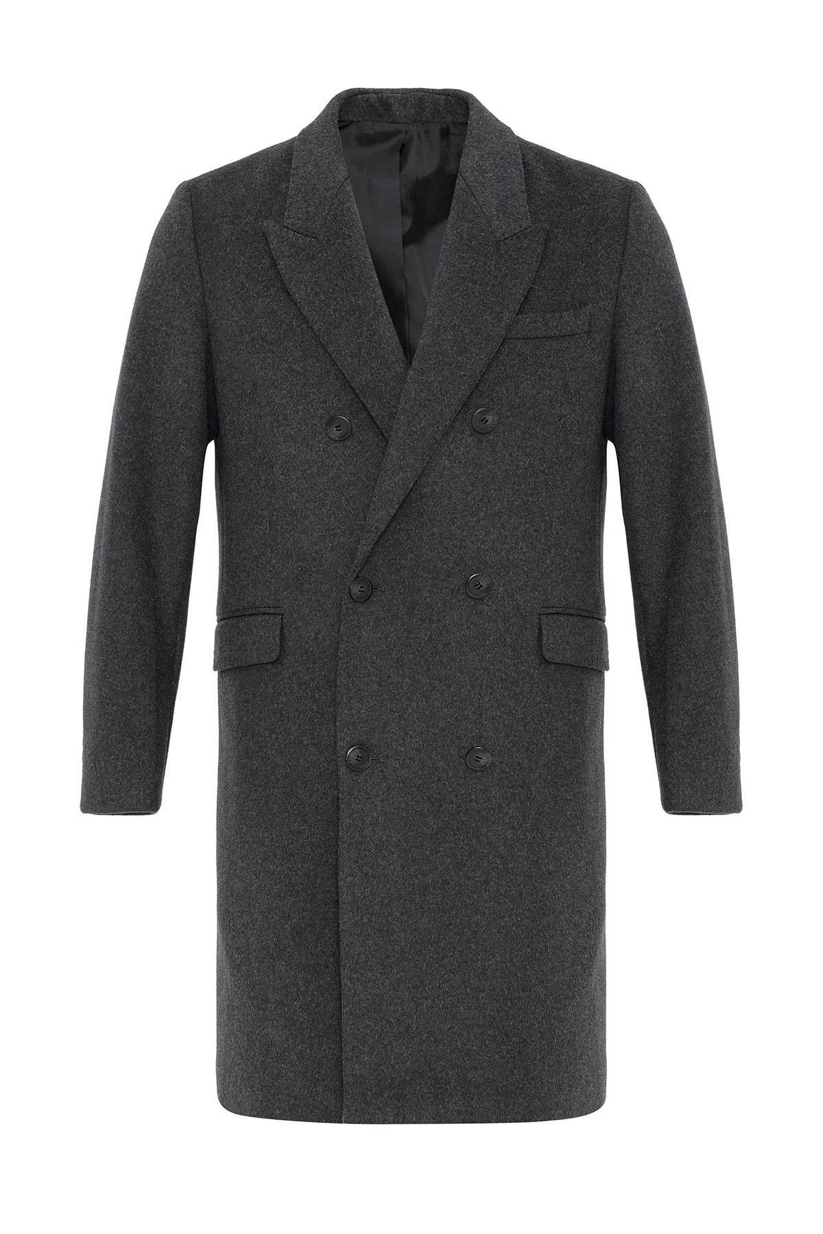Antioch Antrasit Yün Karışımlı Kruvaze Erkek Kaban