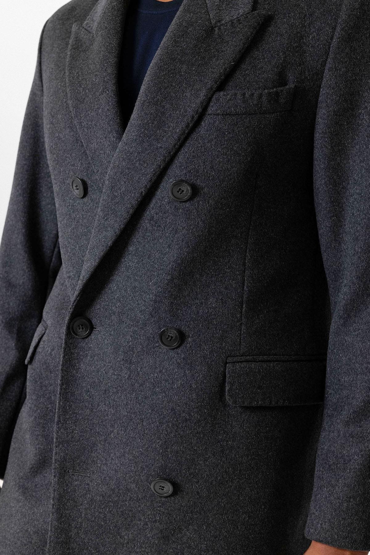 Antioch Antrasit Yün Karışımlı Kruvaze Erkek Kaban