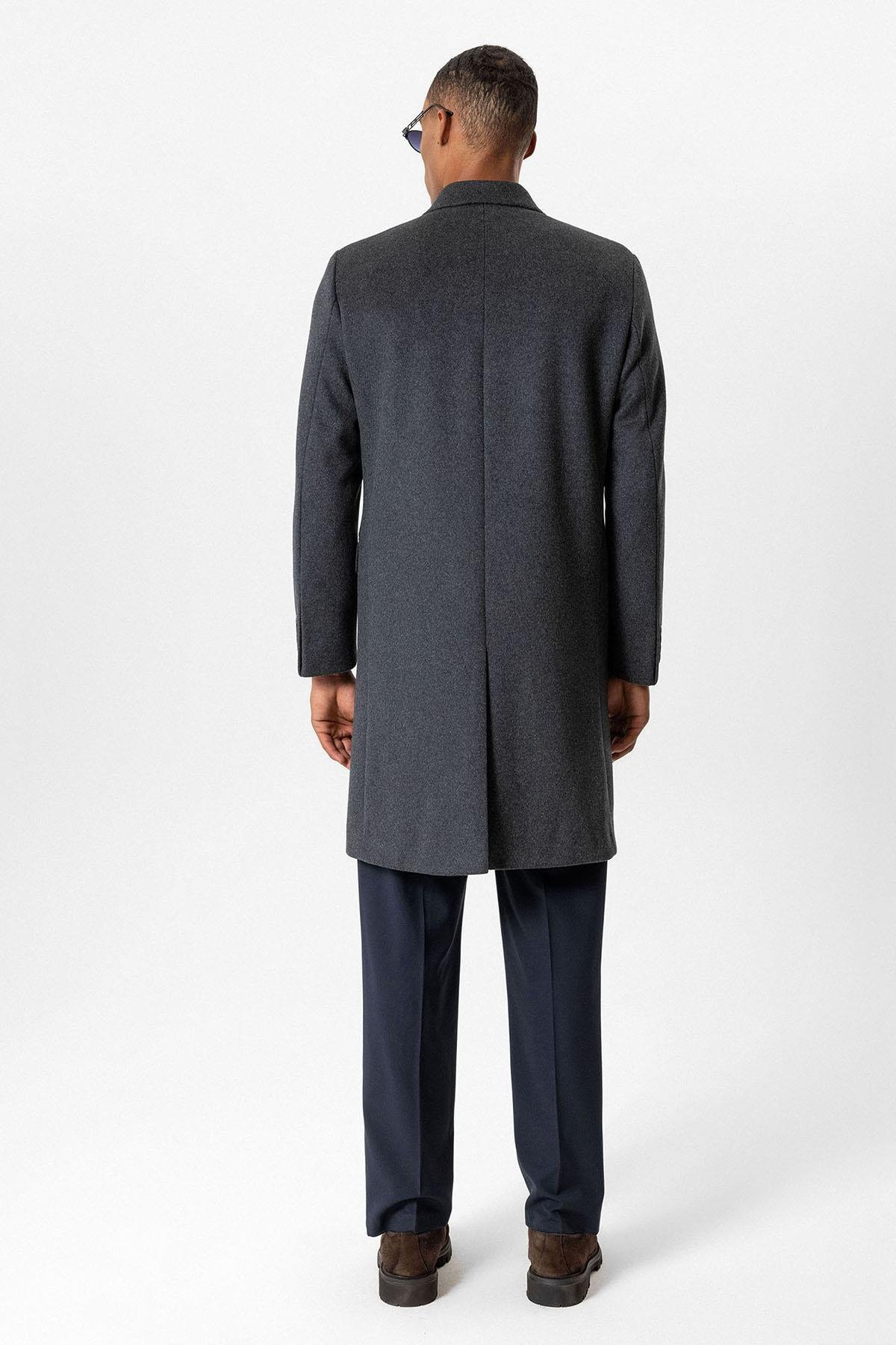 Antioch Antrasit Yün Karışımlı Kruvaze Erkek Kaban