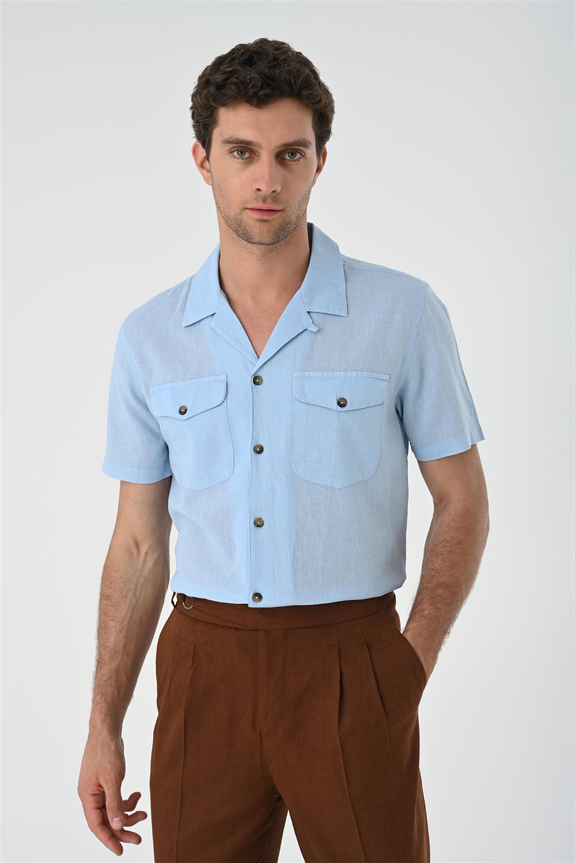 Antioch Men Bebe Mavi Apaş Yaka Cep Detaylı Erkek Gömlek