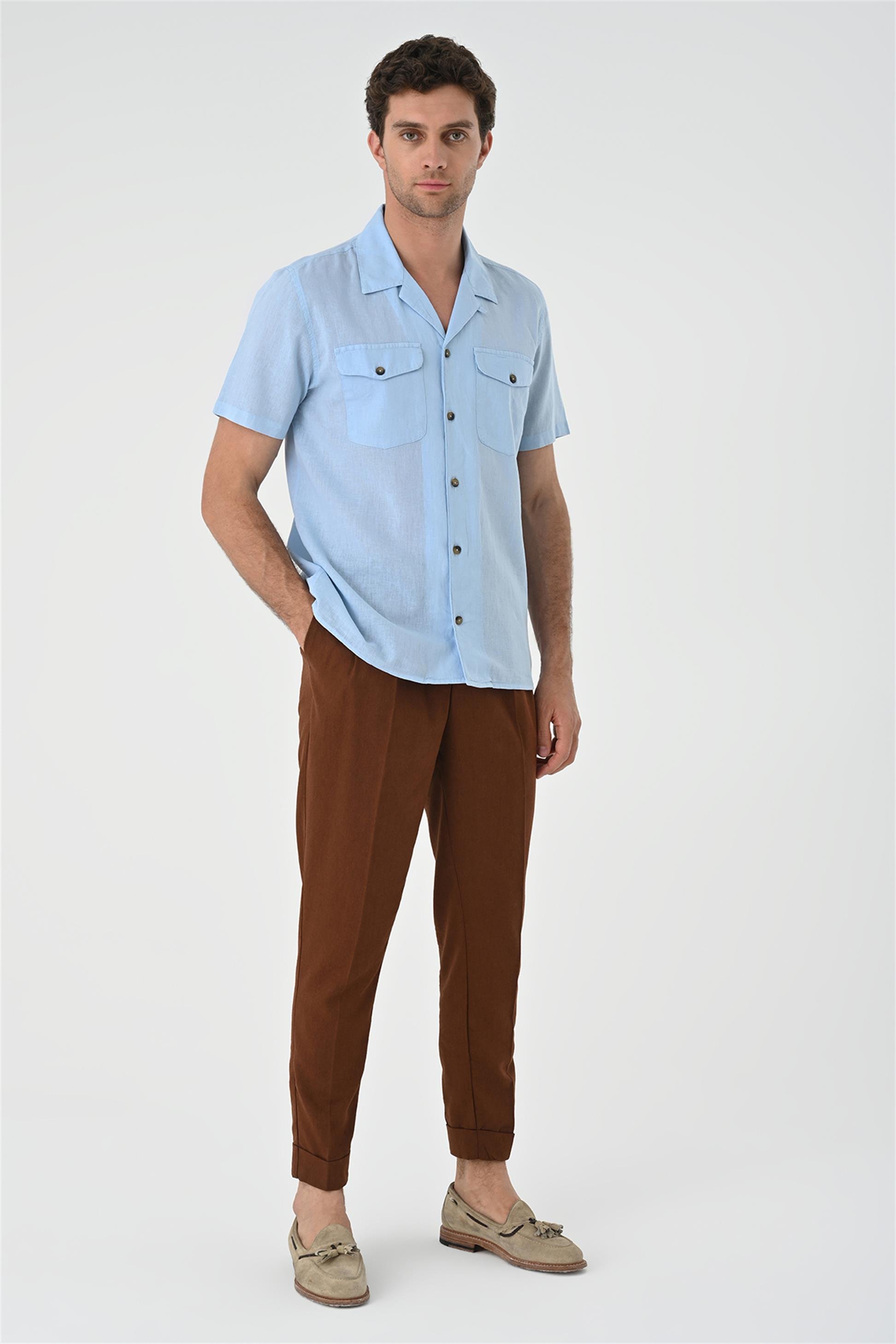 Antioch Men Bebe Mavi Apaş Yaka Cep Detaylı Erkek Gömlek