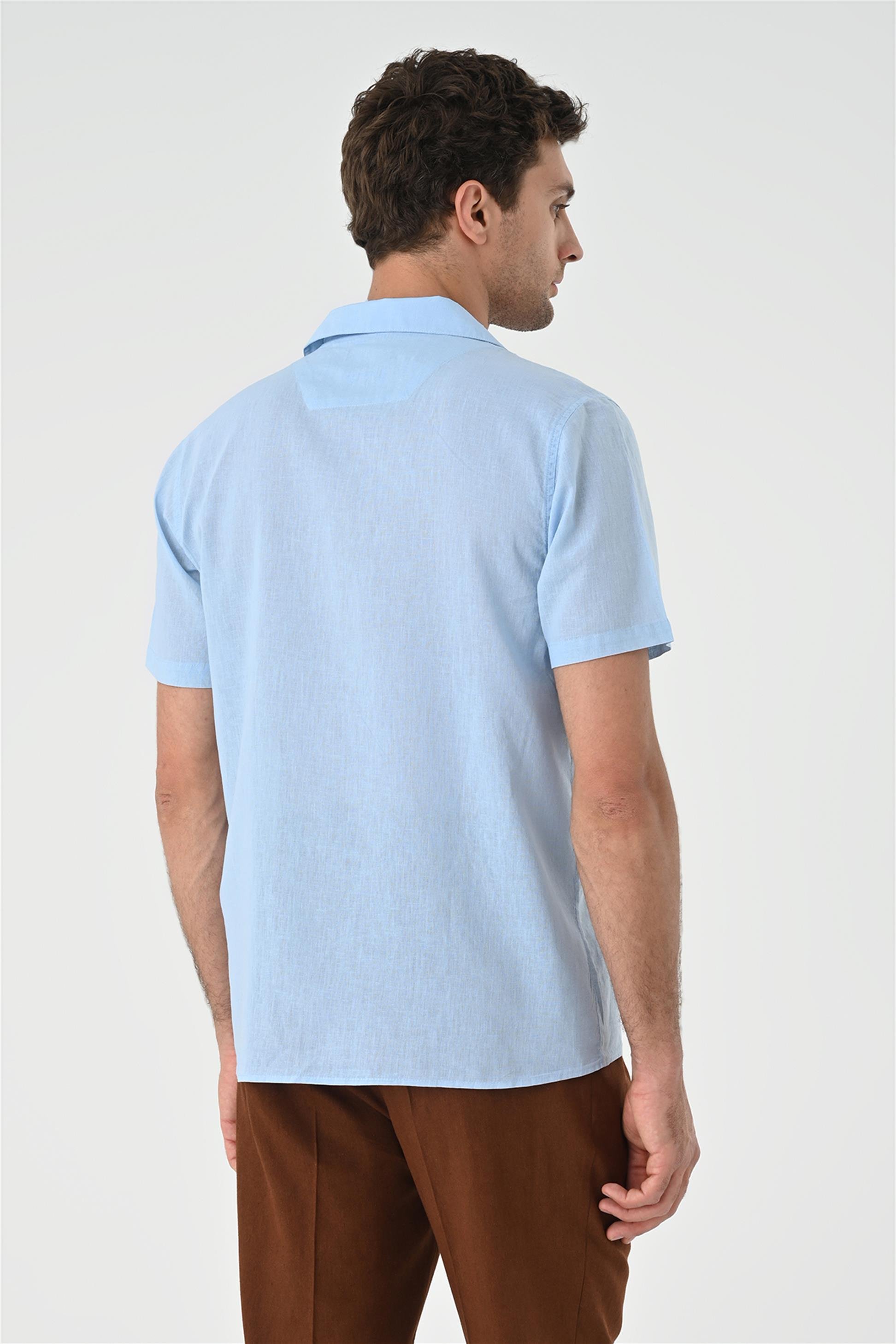 Antioch Men Bebe Mavi Apaş Yaka Cep Detaylı Erkek Gömlek