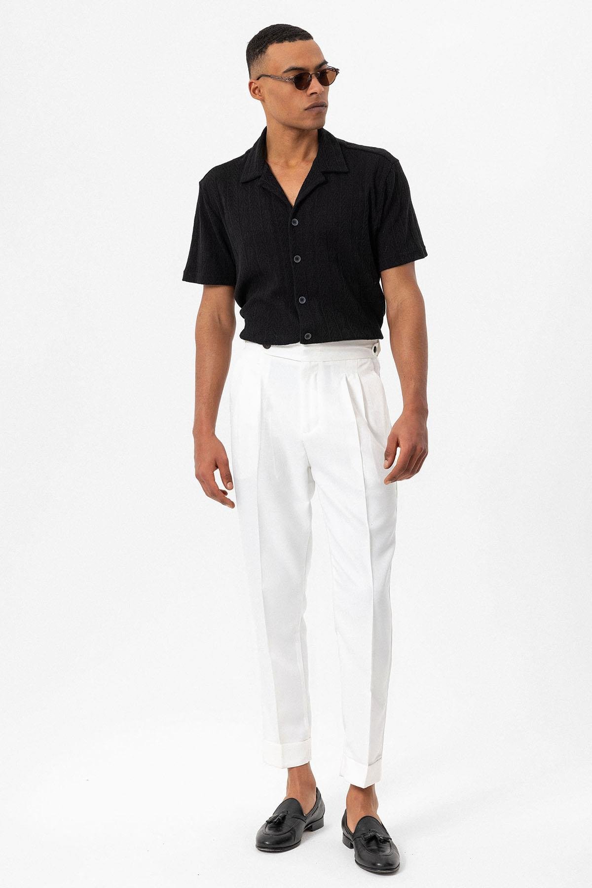 Antioch Siyah Apaş Yaka Örme Desenli Erkek Gömlek