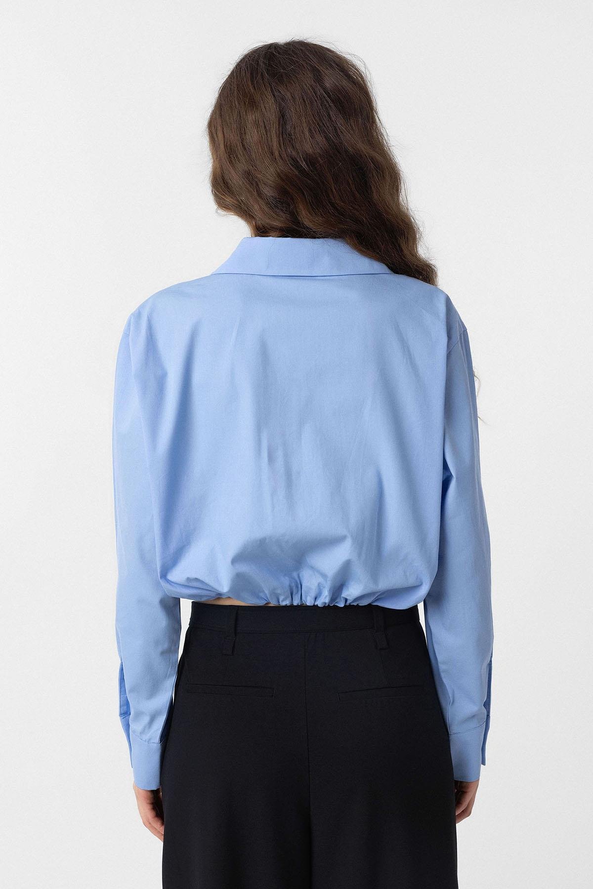 Antioch Bebe Mavi Crop Poplin Kadın Gömlek