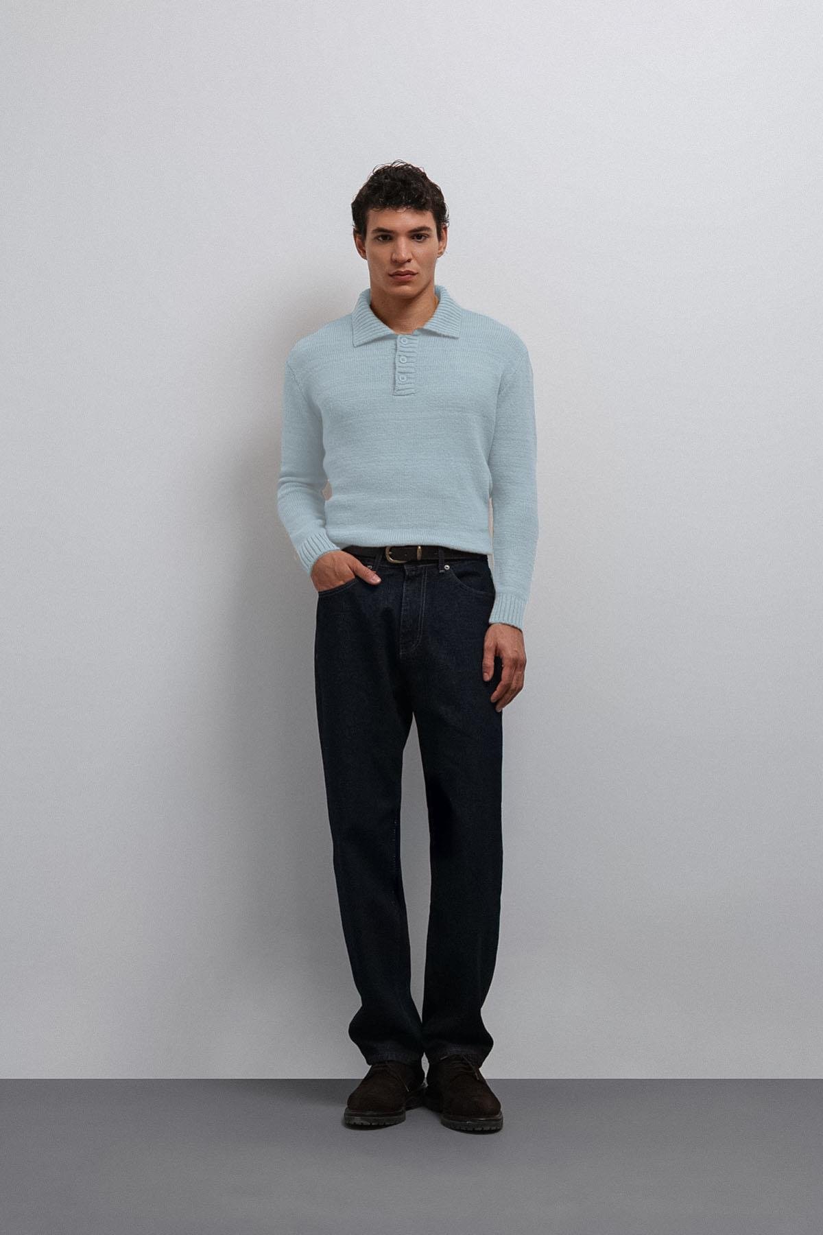 Antioch Bebe Mavi Düğmeli Yaka Erkek Kazak