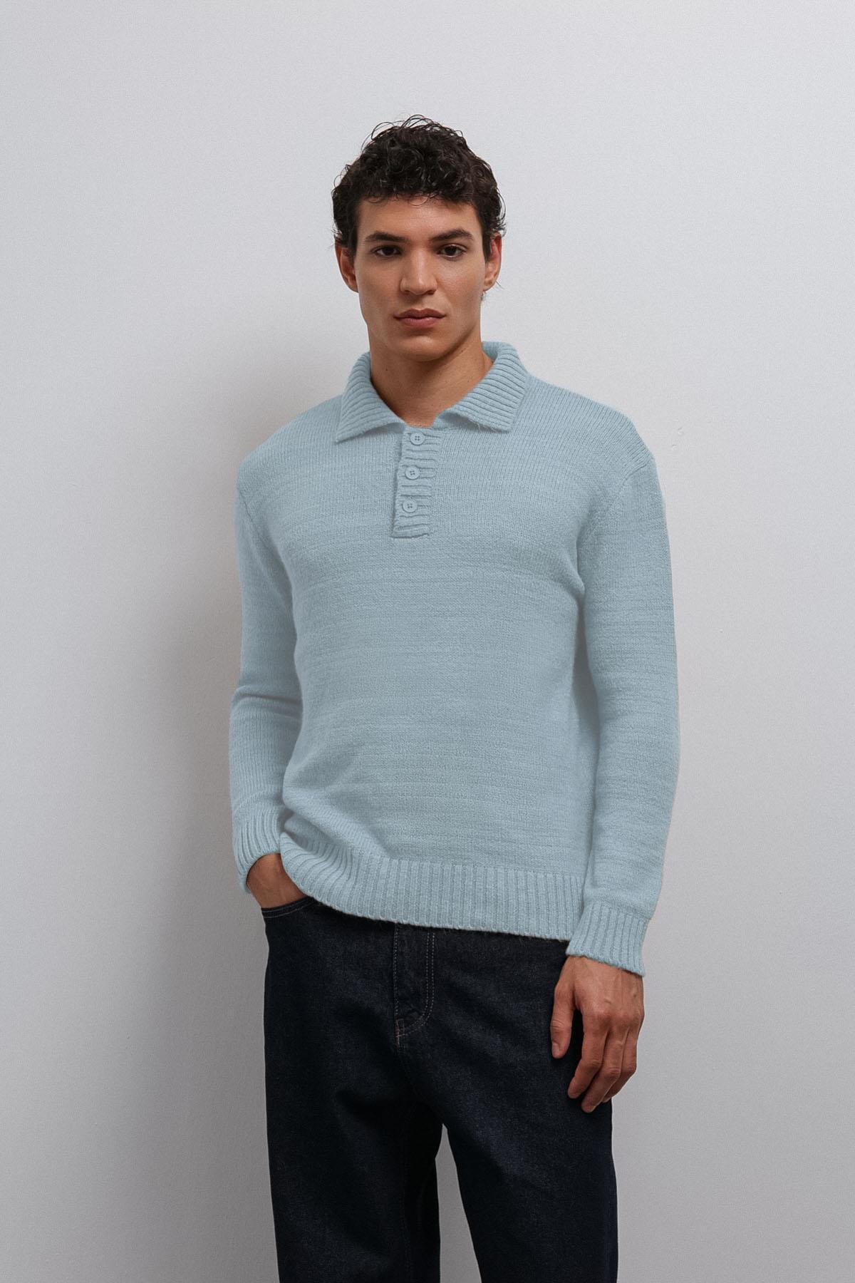 Antioch Bebe Mavi Düğmeli Yaka Erkek Kazak