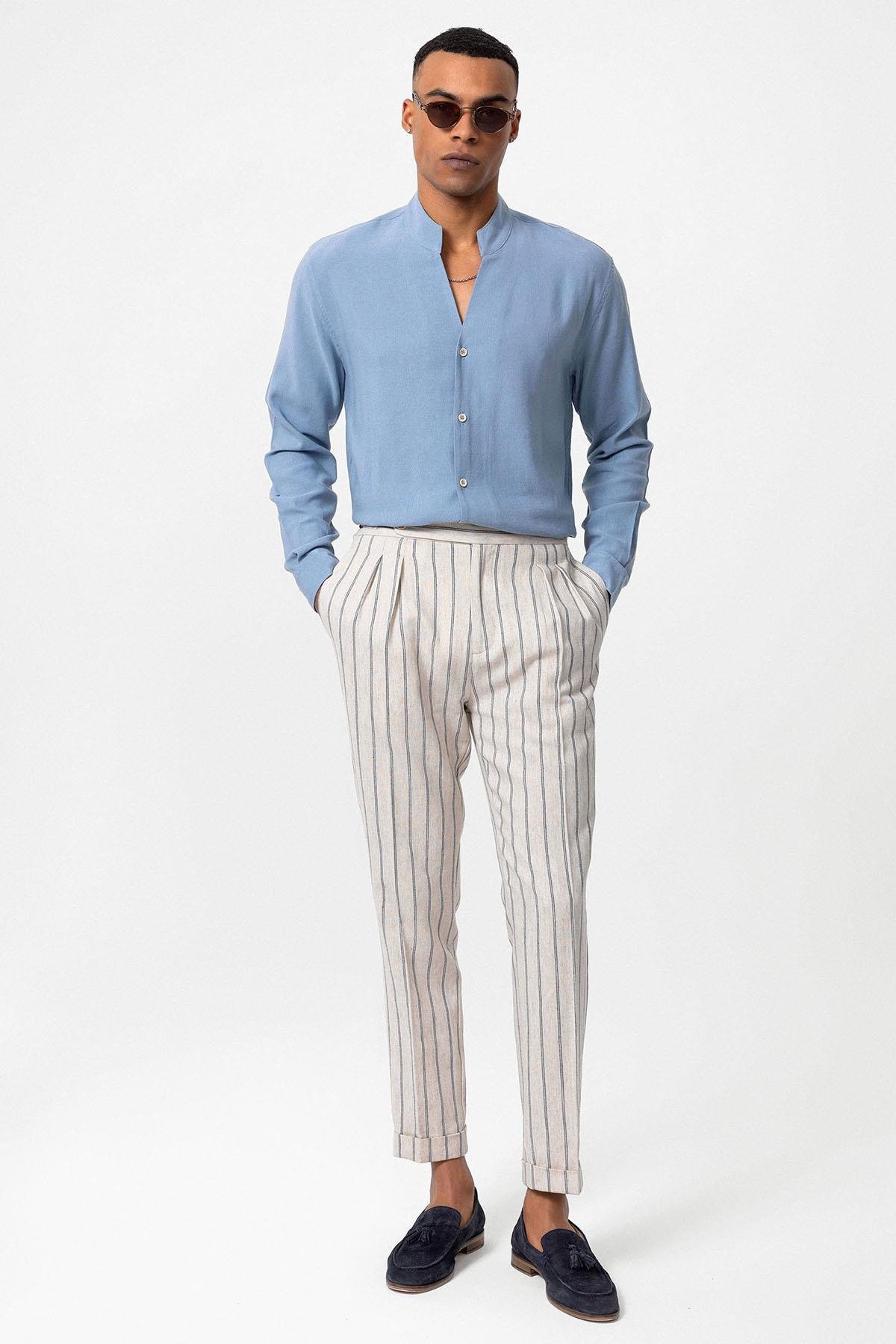 Antioch Bebe Mavi Hakim Yaka Uzun Kollu Erkek Gömlek