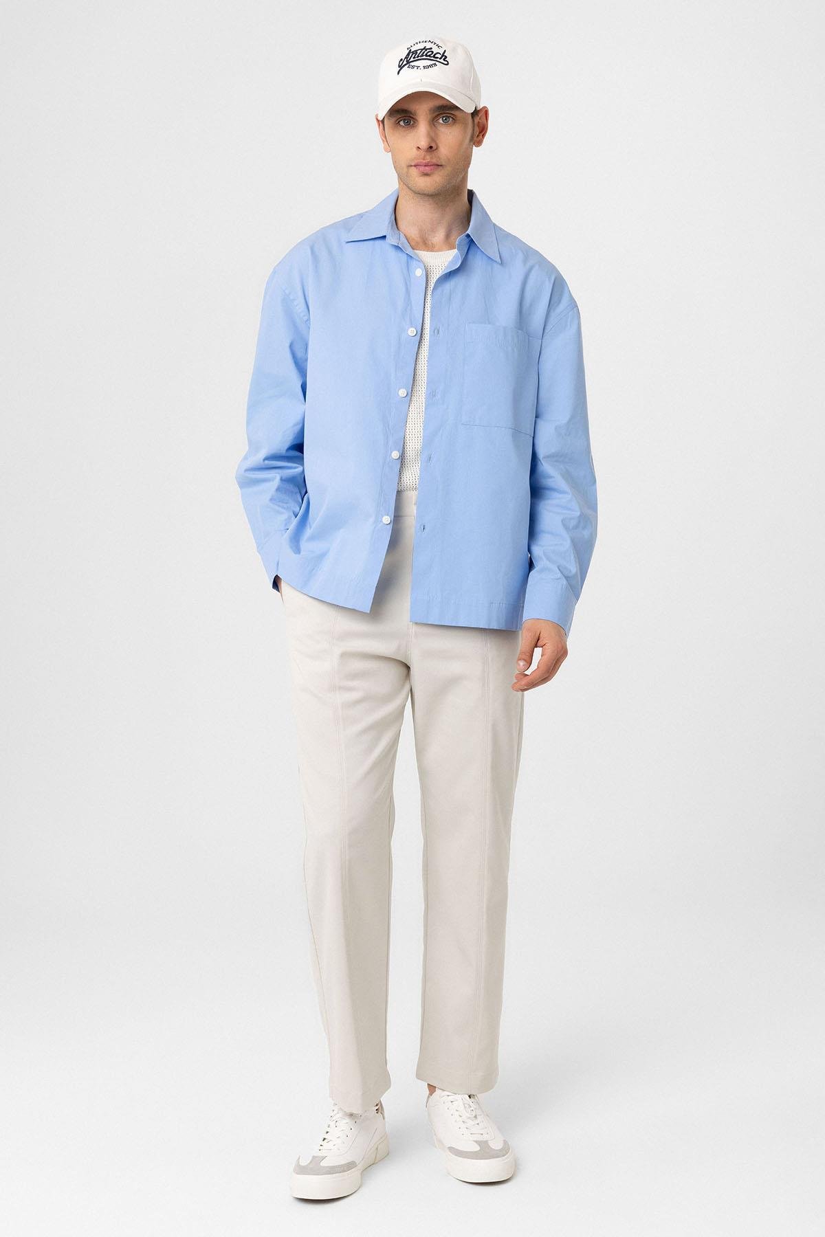 Antioch Bebe Mavi Pamuklu Relaxed Erkek Gömlek