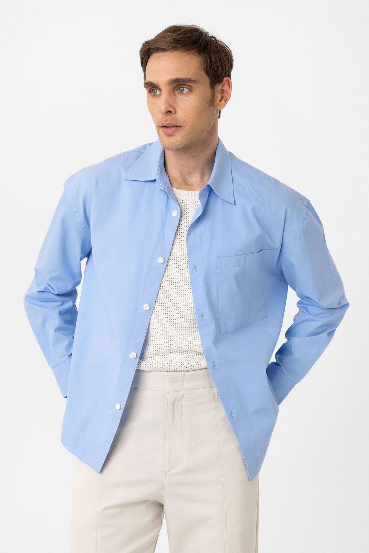 Antioch Bebe Mavi Pamuklu Relaxed Erkek Gömlek