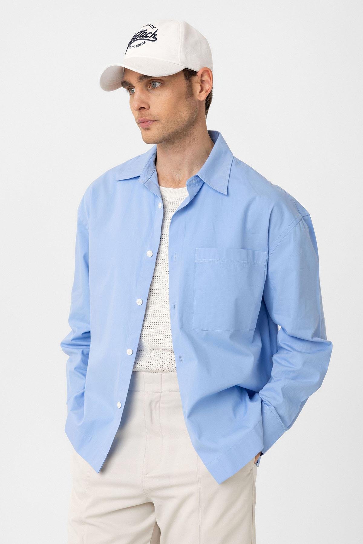 Antioch Bebe Mavi Pamuklu Relaxed Erkek Gömlek