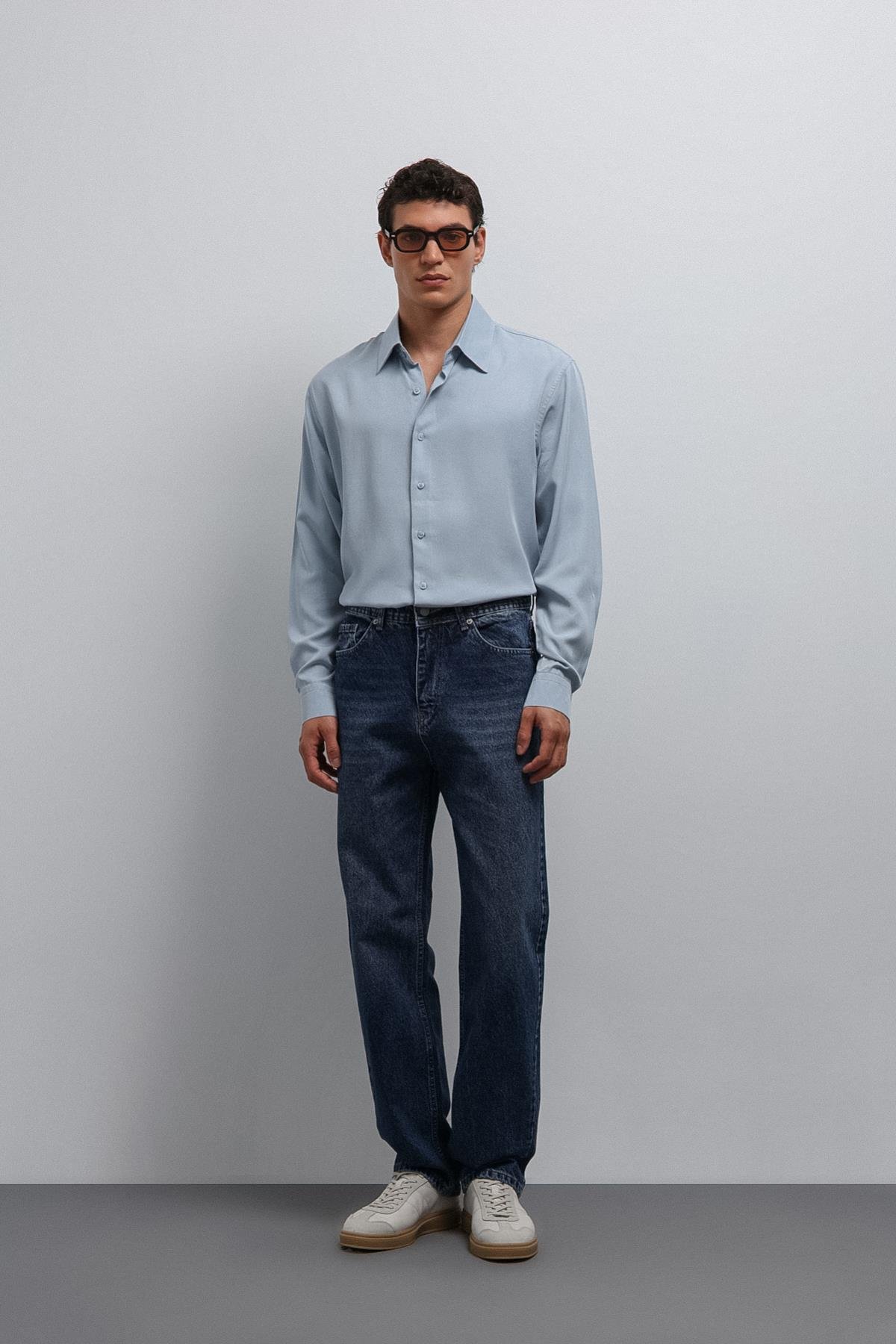 Antioch Bebe Mavi Teknik Regular Fit Erkek Gömlek