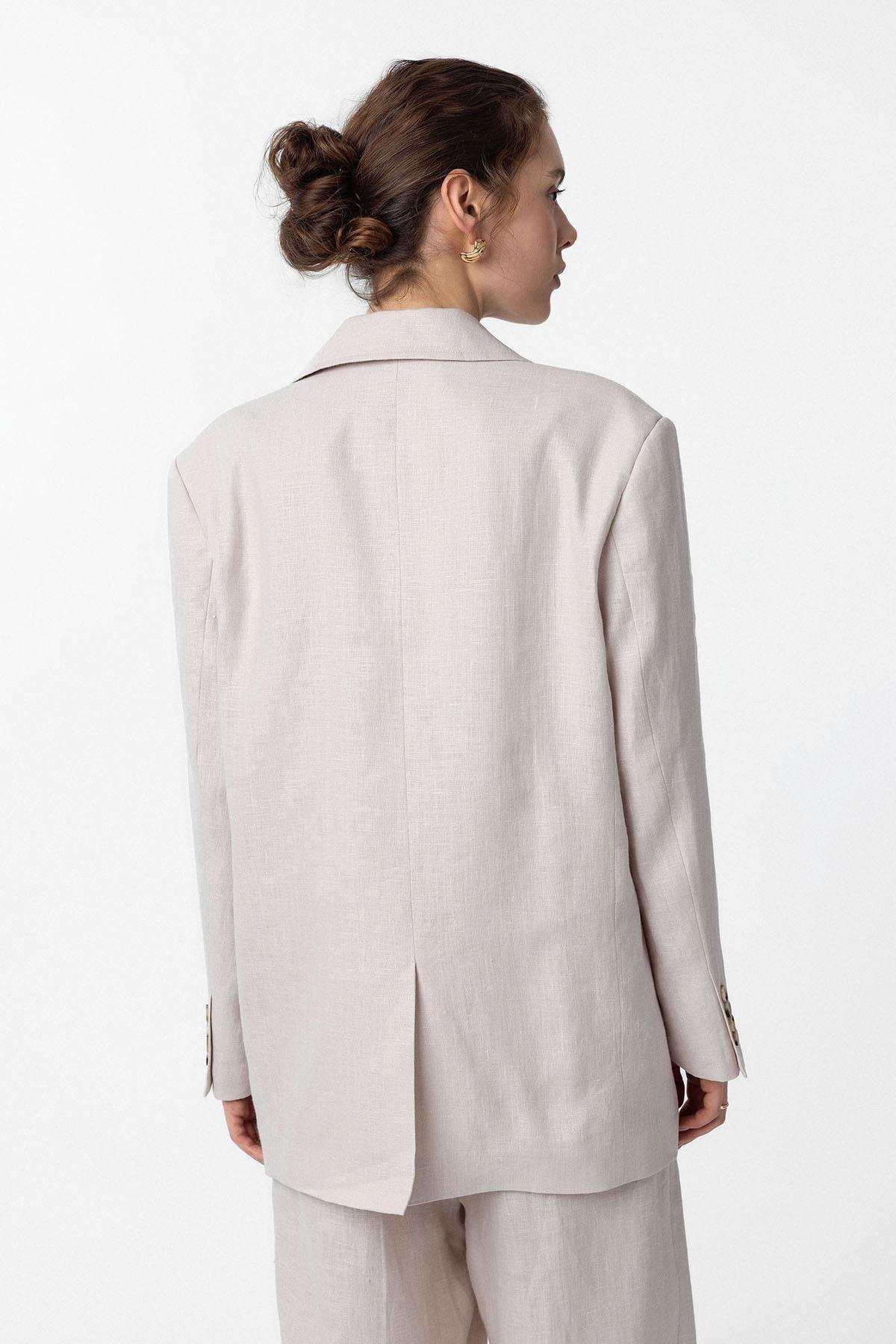 Antioch Bej 100% Keten Kadın Blazer Ceket
