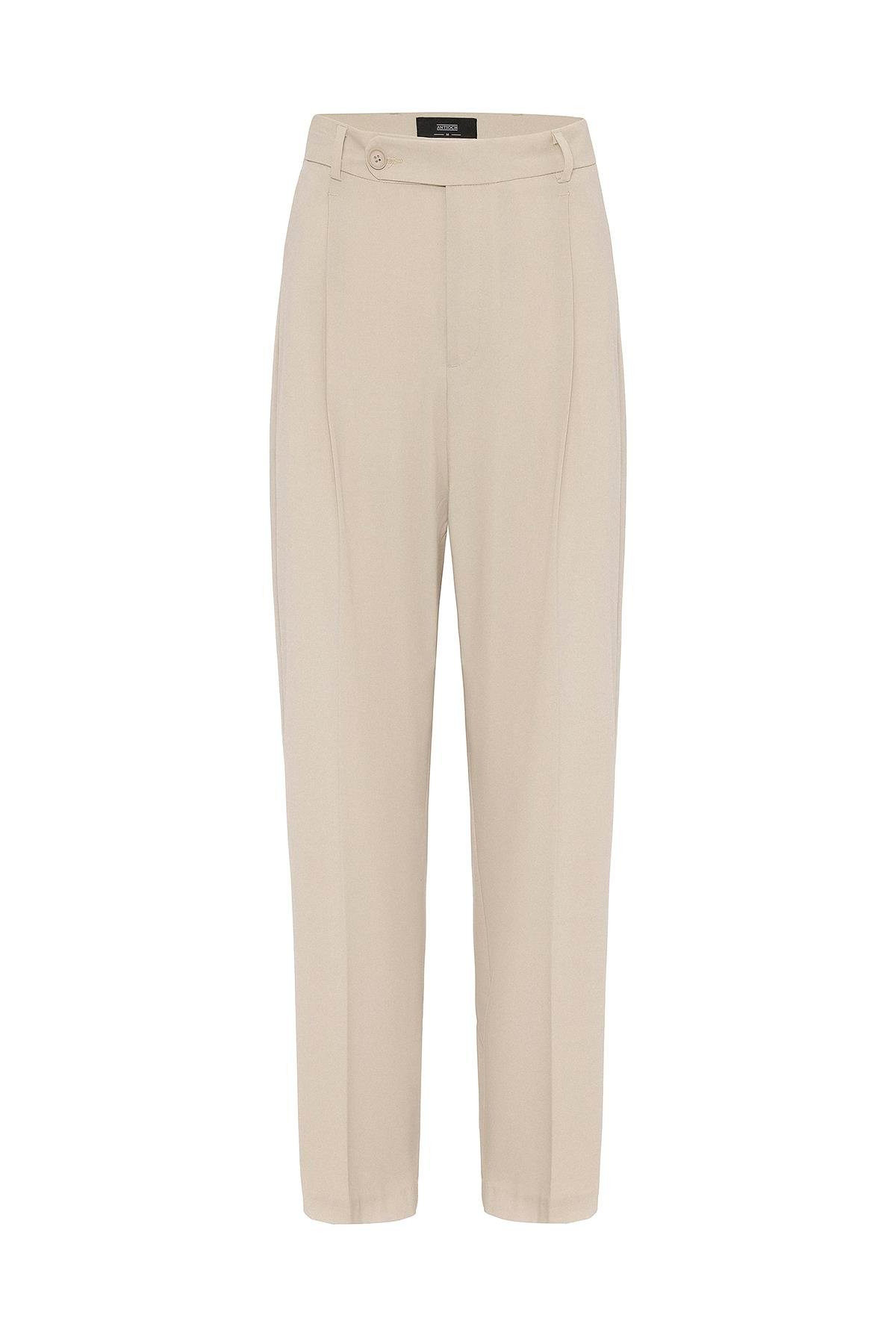 Antioch Bej Baggy Yüksek Bel Erkek Kumaş Pantolon