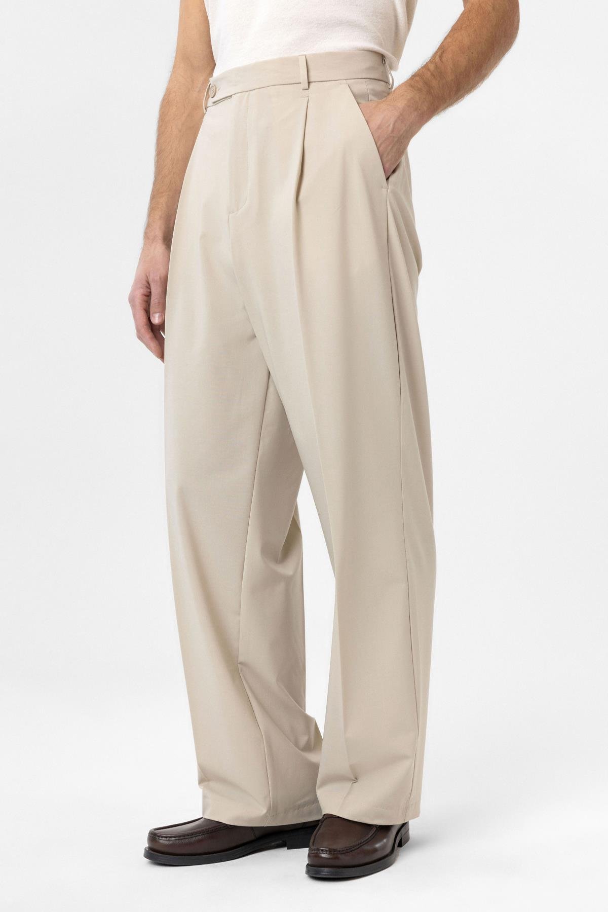 Antioch Bej Baggy Yüksek Bel Erkek Kumaş Pantolon