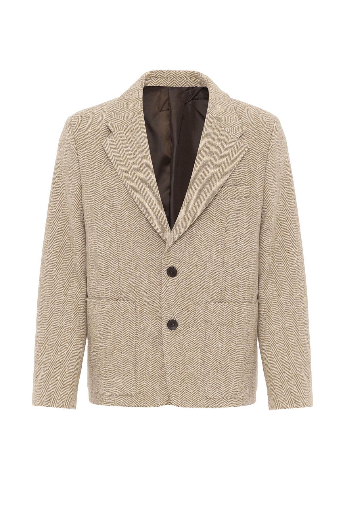 Antioch Bej Balıksırtı Desenli Oversize Erkek Blazer Ceket