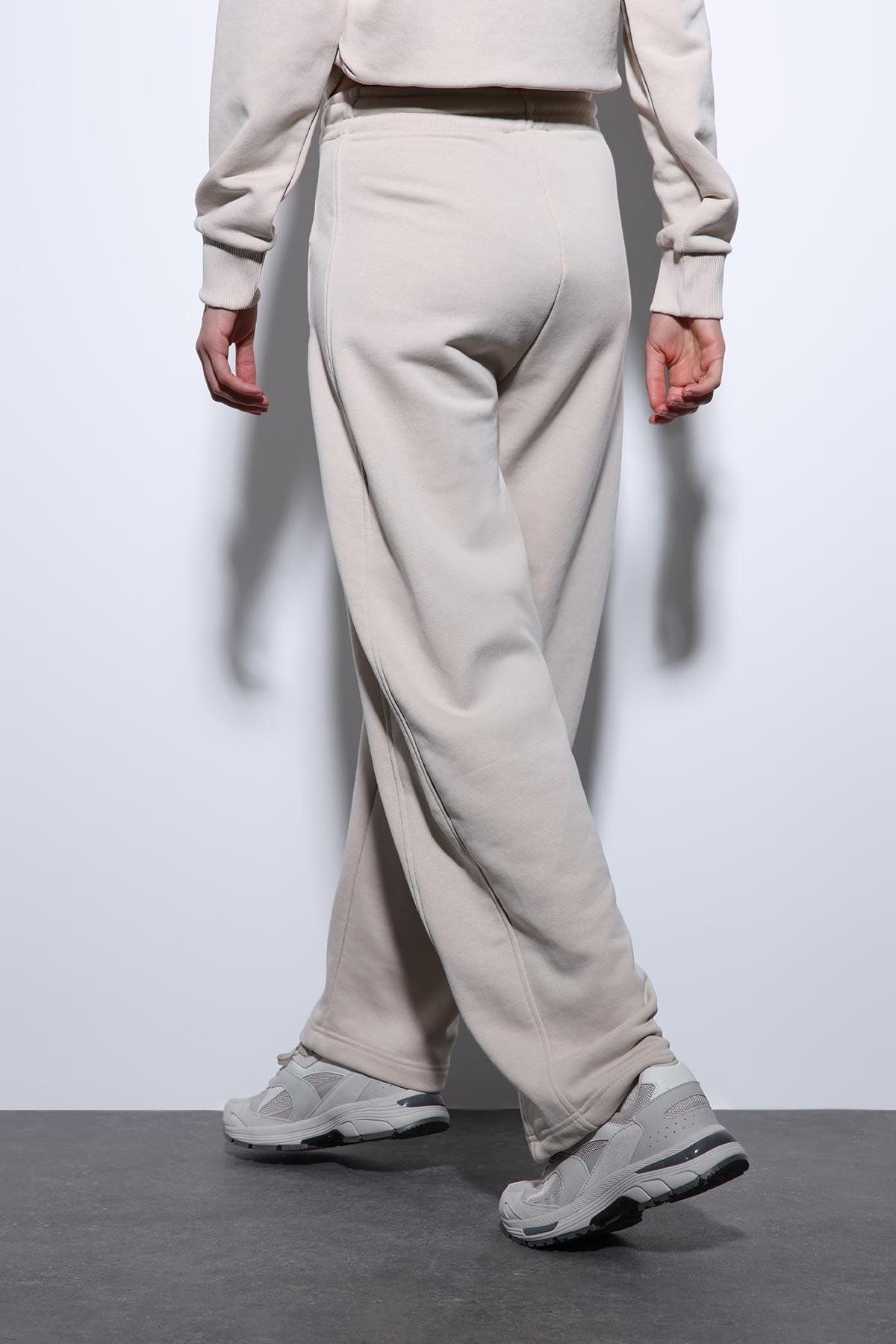 Antioch Bej Basic Düz Paça Kadın Eşofman Altı