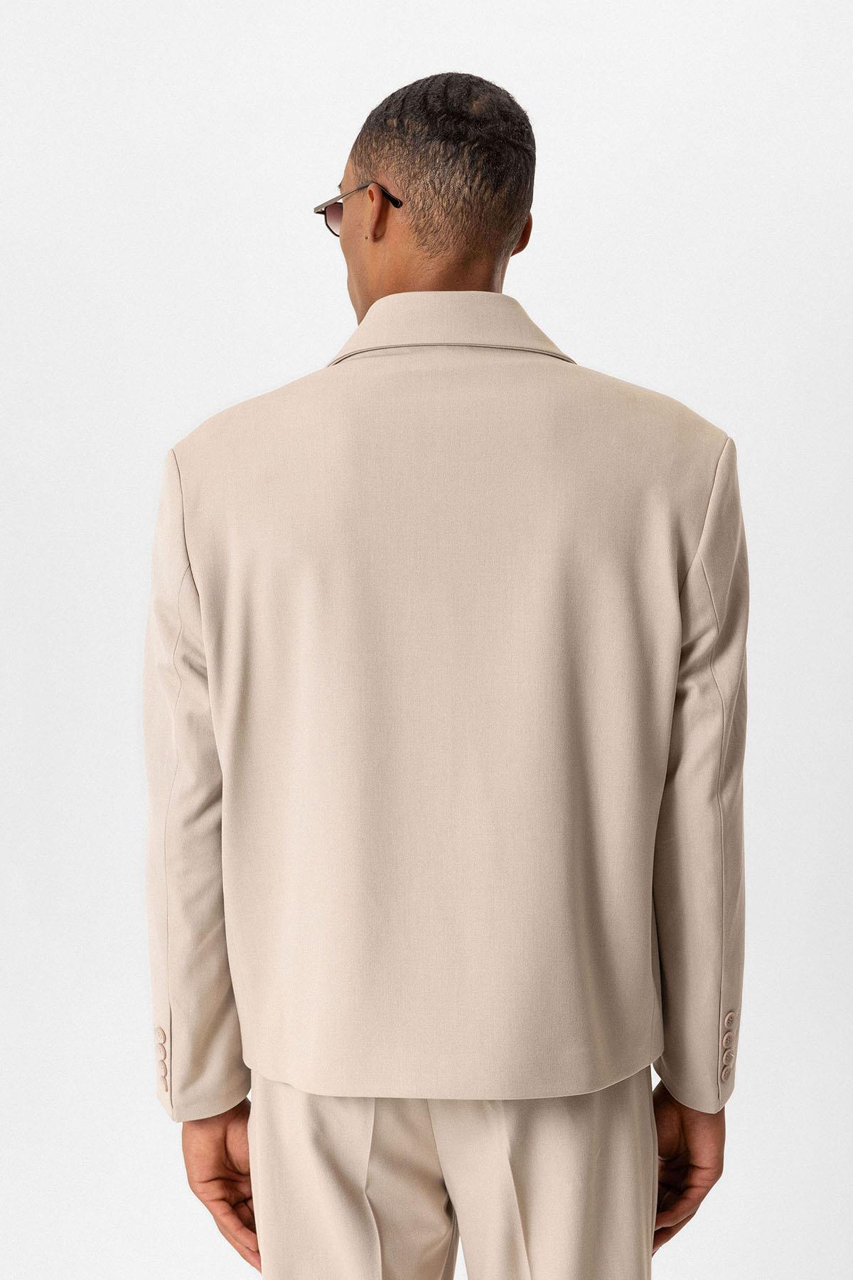 Antioch Bej Crop Fit Erkek Blazer Ceket