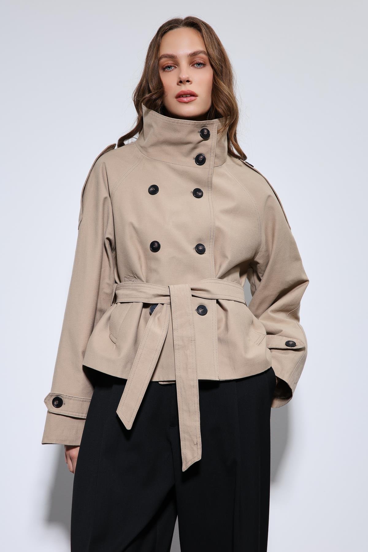 Antioch Bej Dik Yaka Kruvaze Trençkot