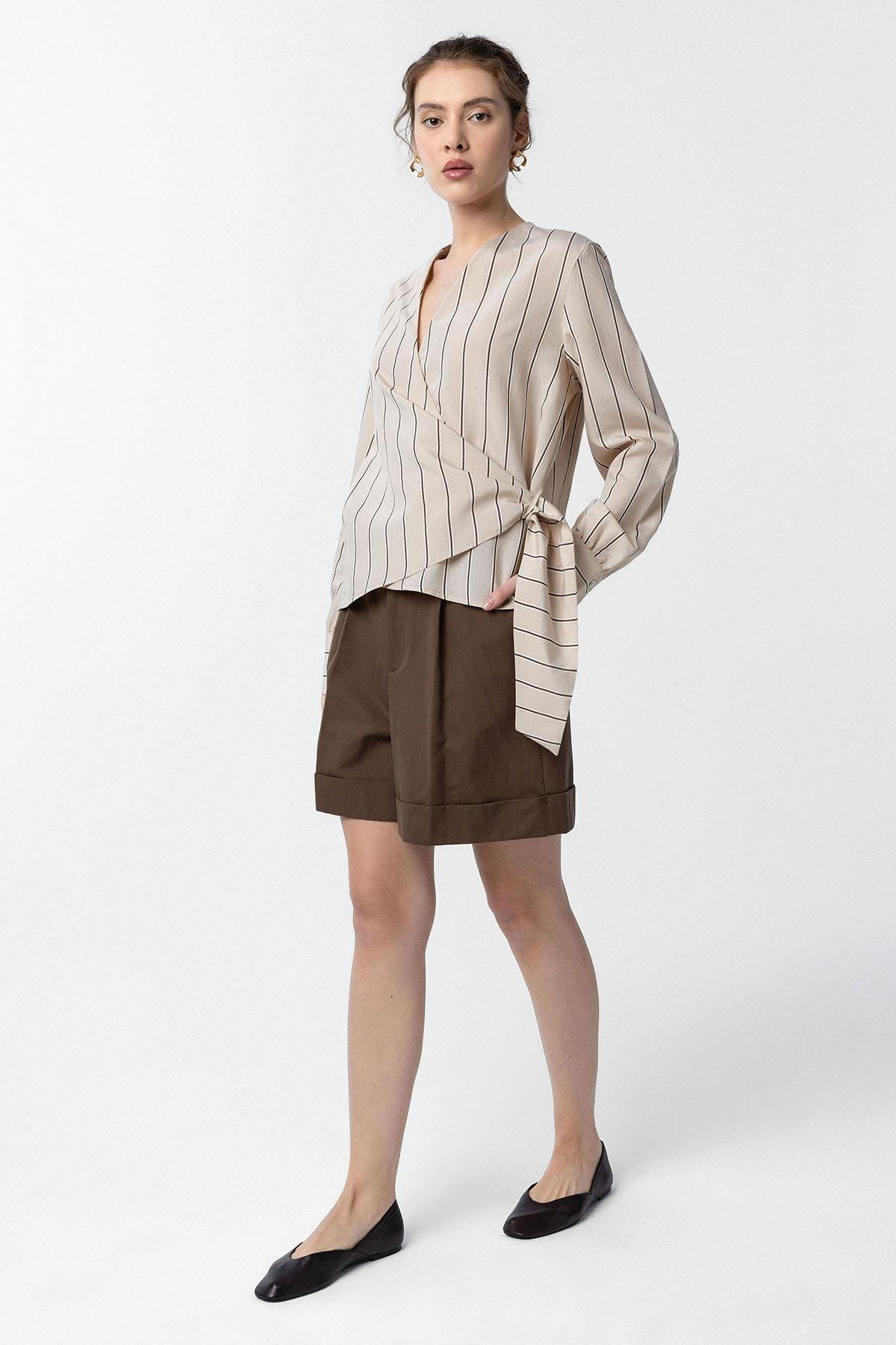 Antioch Bej Dökümlü Kimono Kadın Gömlek