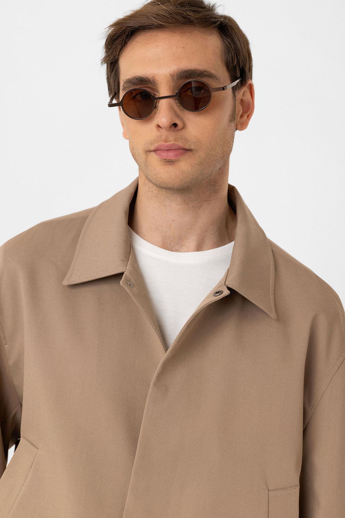 Antioch Bej Gizli Düğme Mevsimlik Relax Fit Erkek Mont