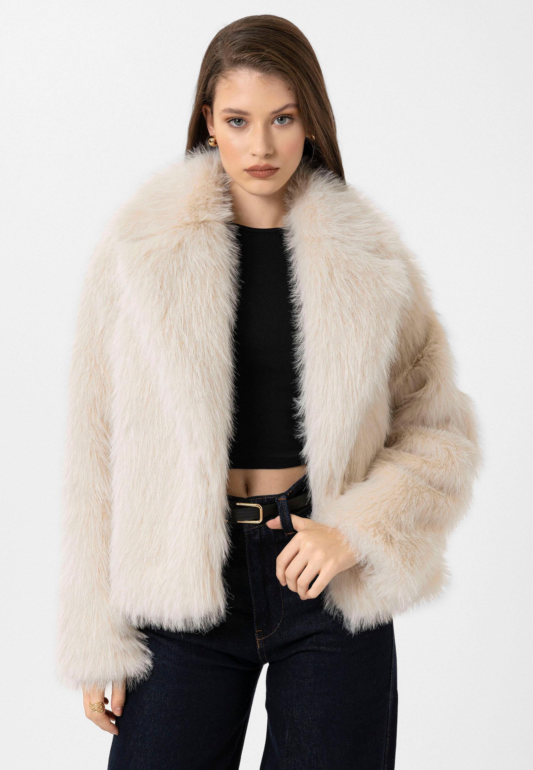 Antioch Bej Kadın Ceket Yaka Suni Kürk Ceket