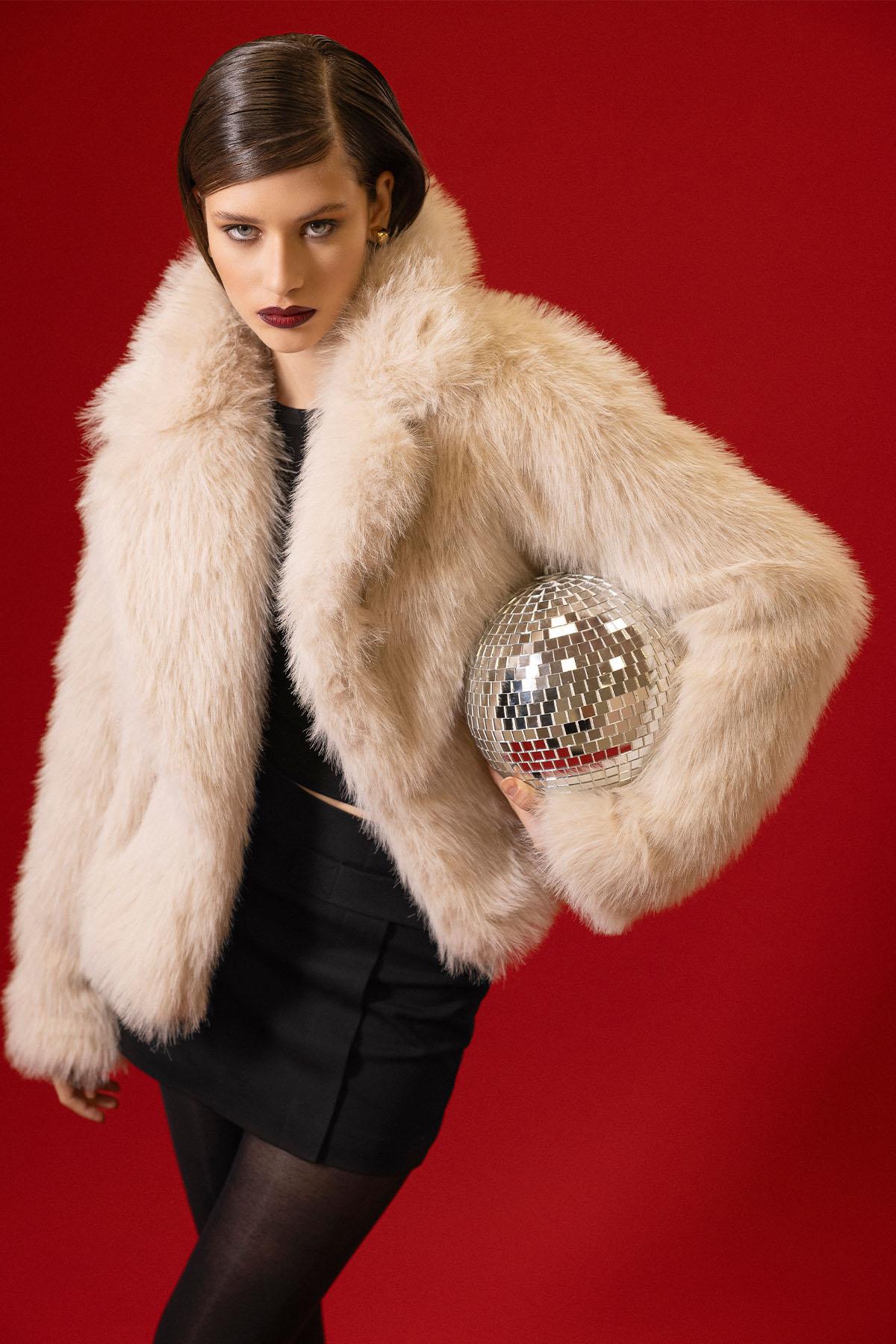 Antioch Bej Kadın Ceket Yaka Suni Kürk Ceket