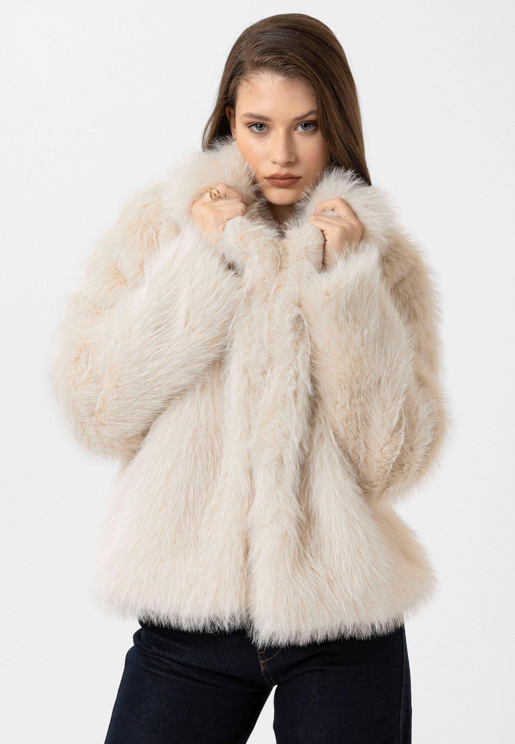 Antioch Bej Kadın Ceket Yaka Suni Kürk Ceket