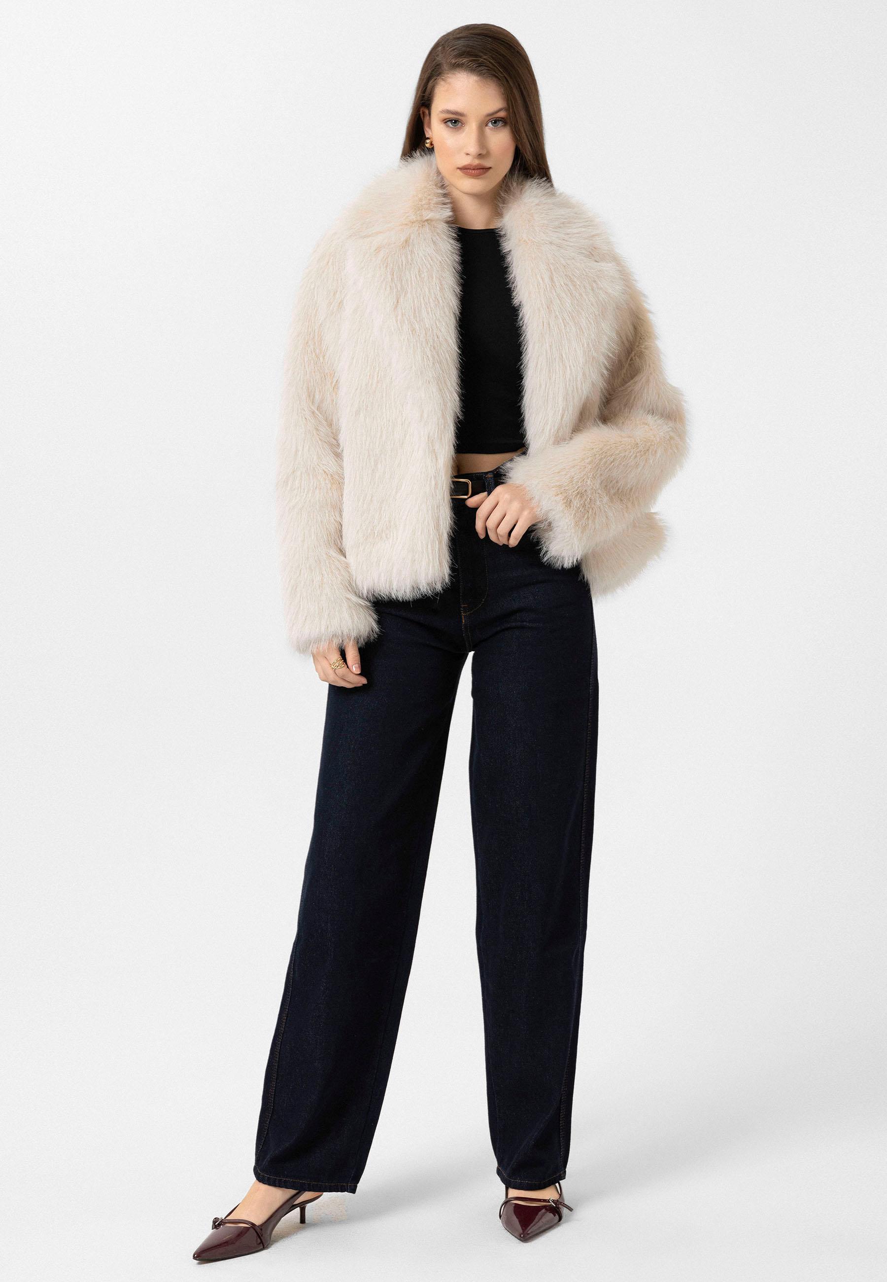 Antioch Bej Kadın Ceket Yaka Suni Kürk Ceket