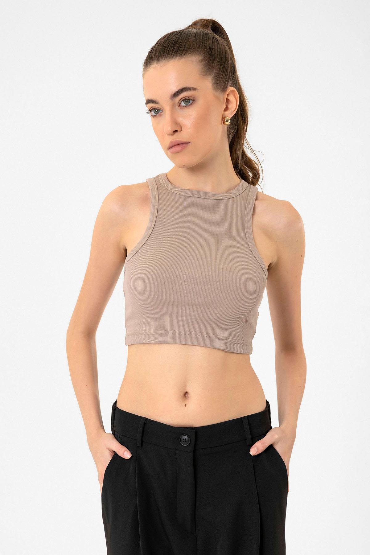 Antioch Bej Kadın Fitilli Crop Atlet