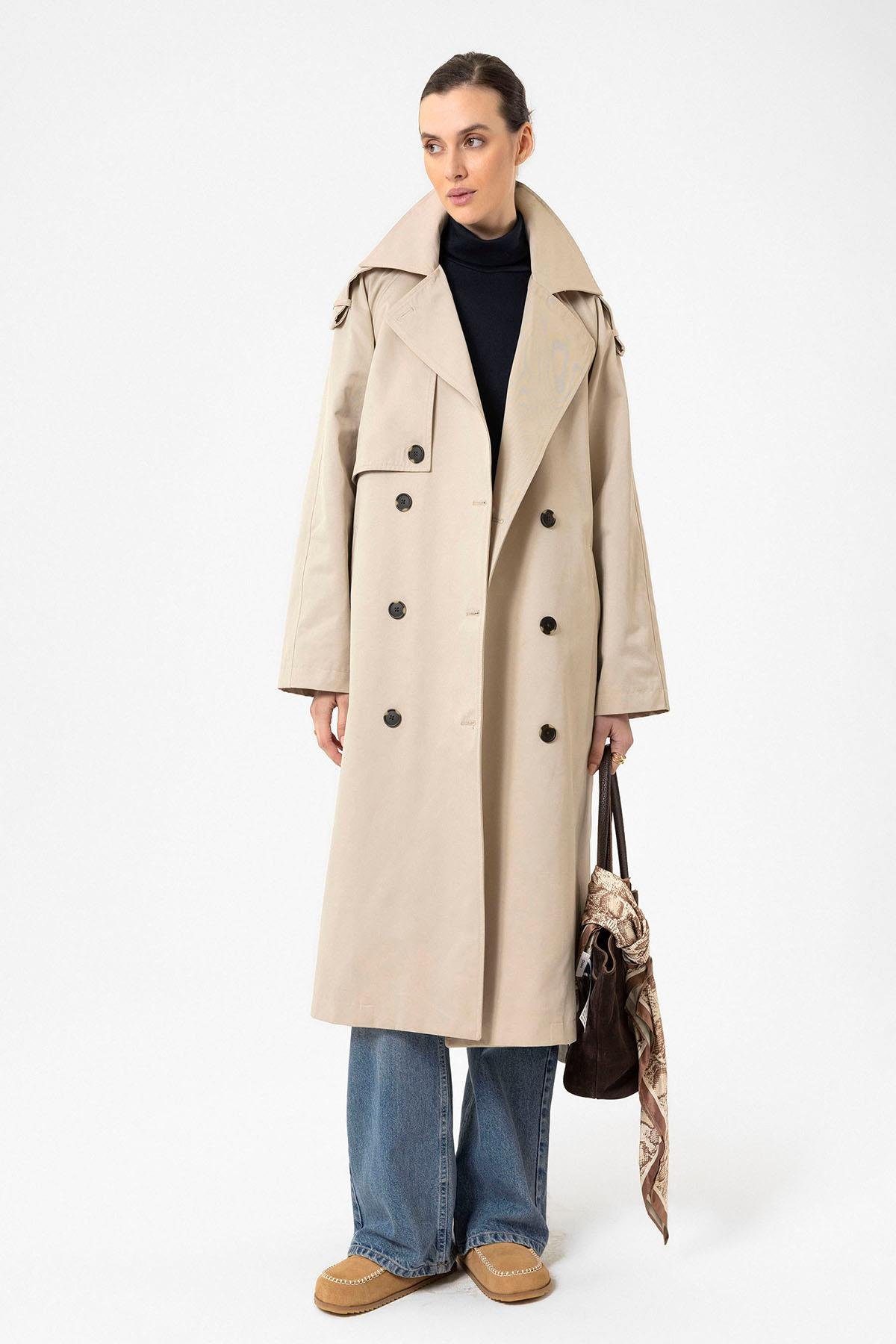 Antioch Bej Kadın Kemerli Uzun Trençkot