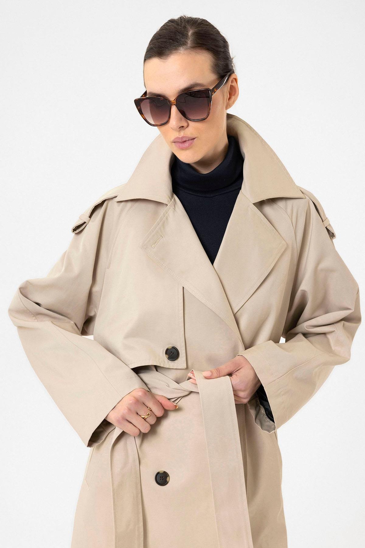Antioch Bej Kadın Kemerli Uzun Trençkot