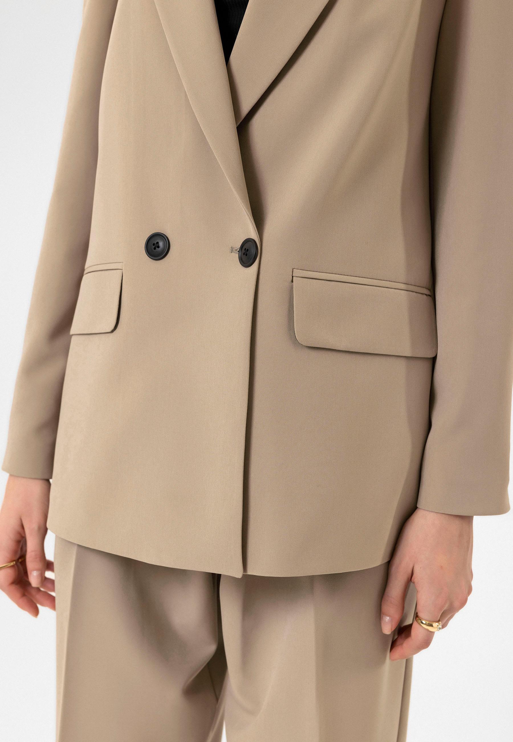 Antioch Bej Kadın Kruvaze Kapama Oversize Blazer Ceket