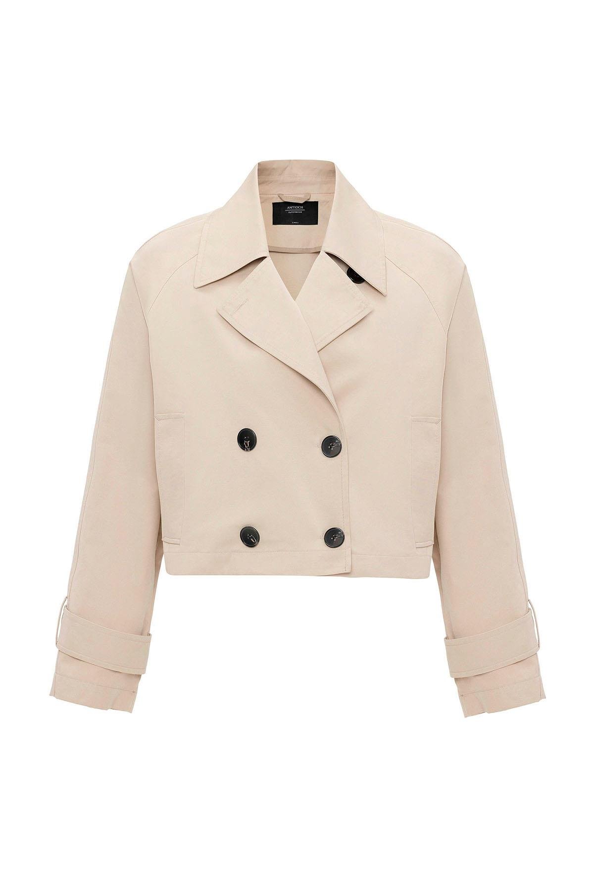 Antioch Bej Kadın Kruvaze Kısa Trençkot