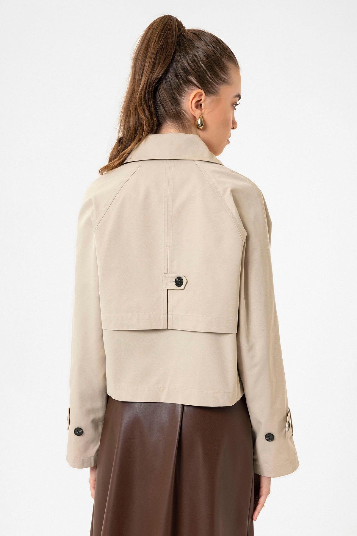 Antioch Bej Kadın Kruvaze Kısa Trençkot