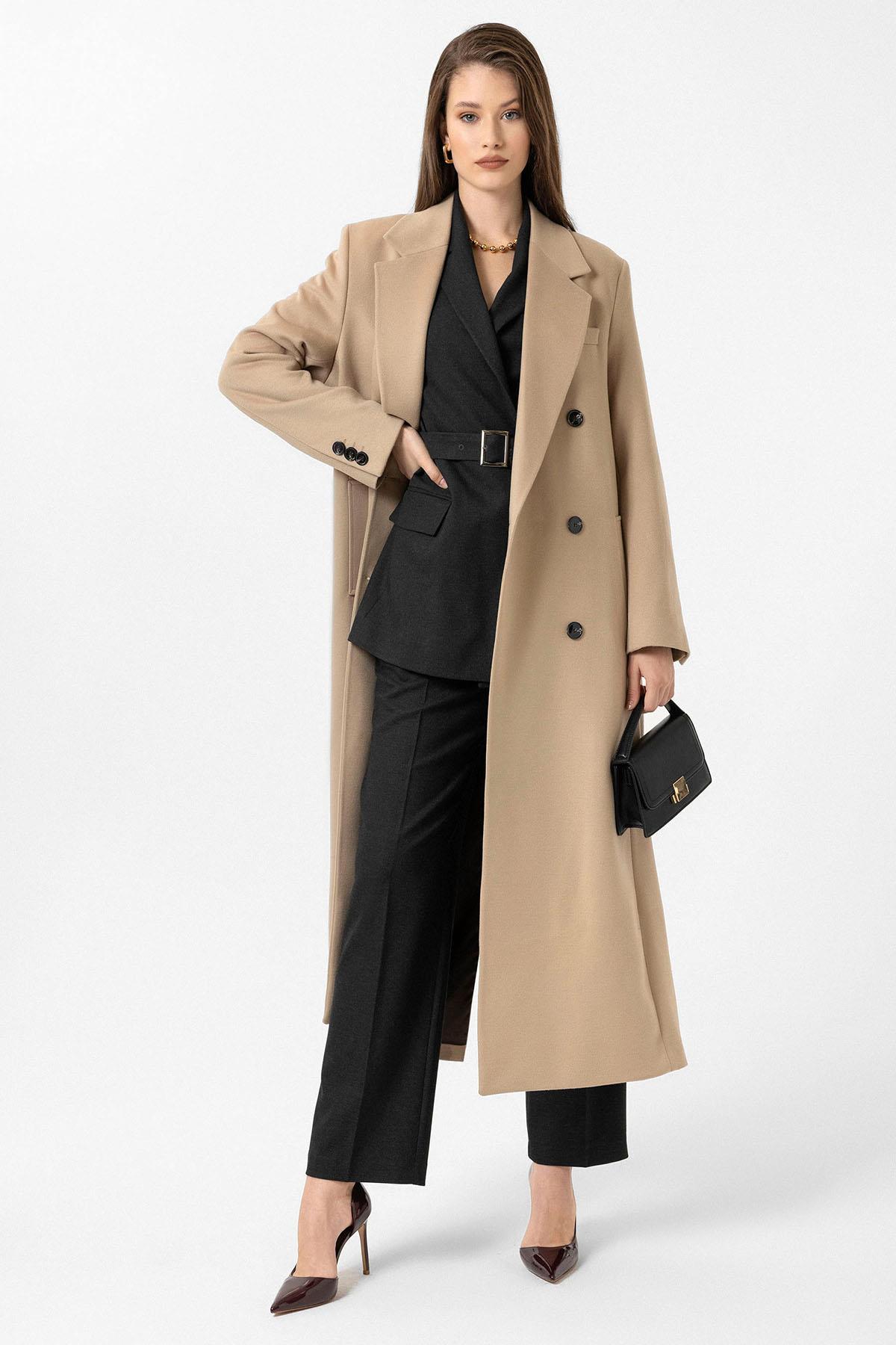 Antioch Bej Kadın Kuşaklı Kruvaze Kaban