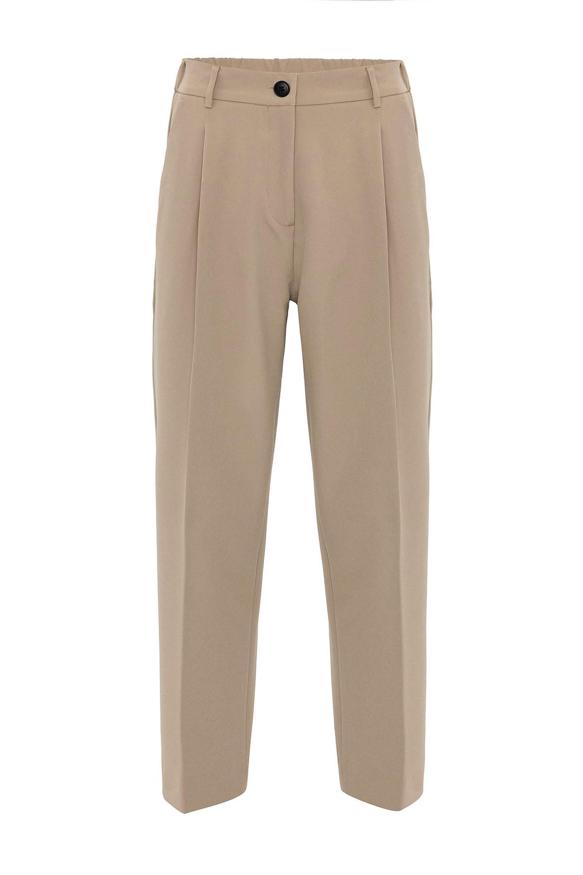 Antioch Bej Kadın Yüksek Bel Straight Fit Kısa Pantolon