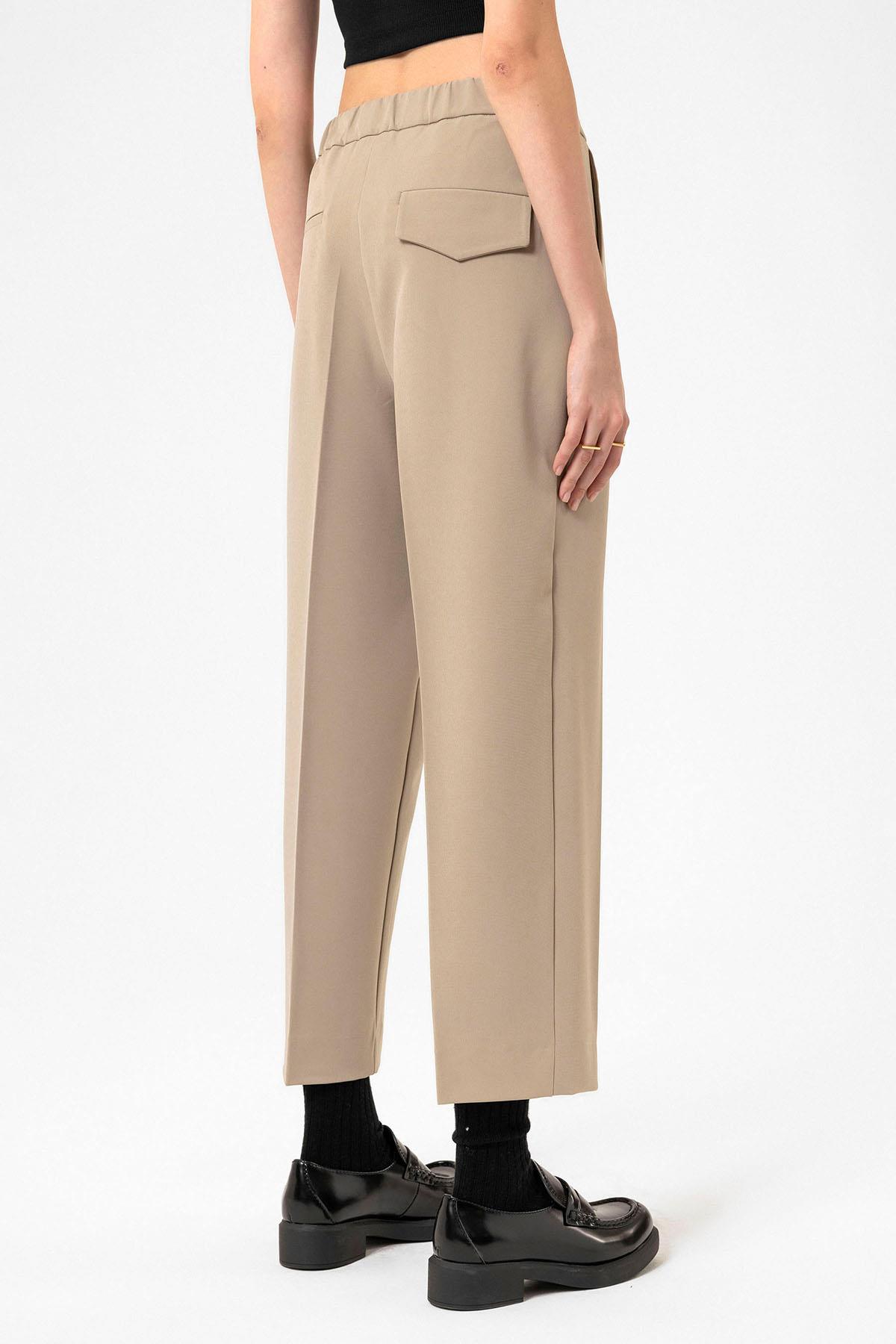 Antioch Bej Kadın Yüksek Bel Straight Fit Kısa Pantolon