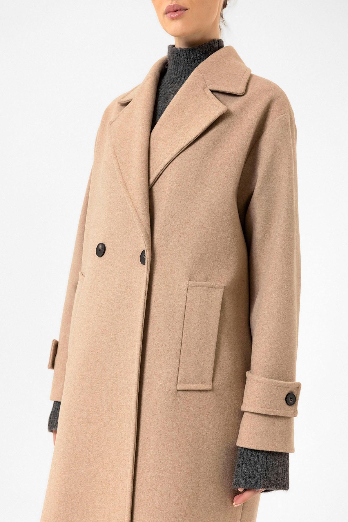 Antioch Bej Kadın Yumuşak Dokulu Oversize Kruvaze Kaban