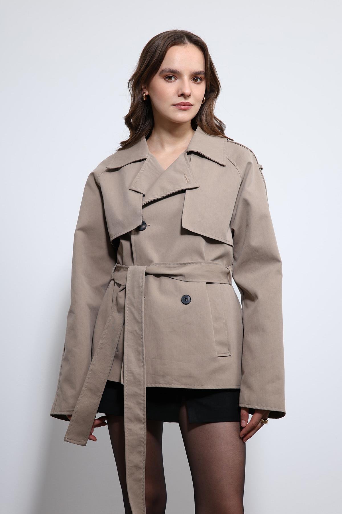 Antioch Bej Kemerli Kısa Trençkot