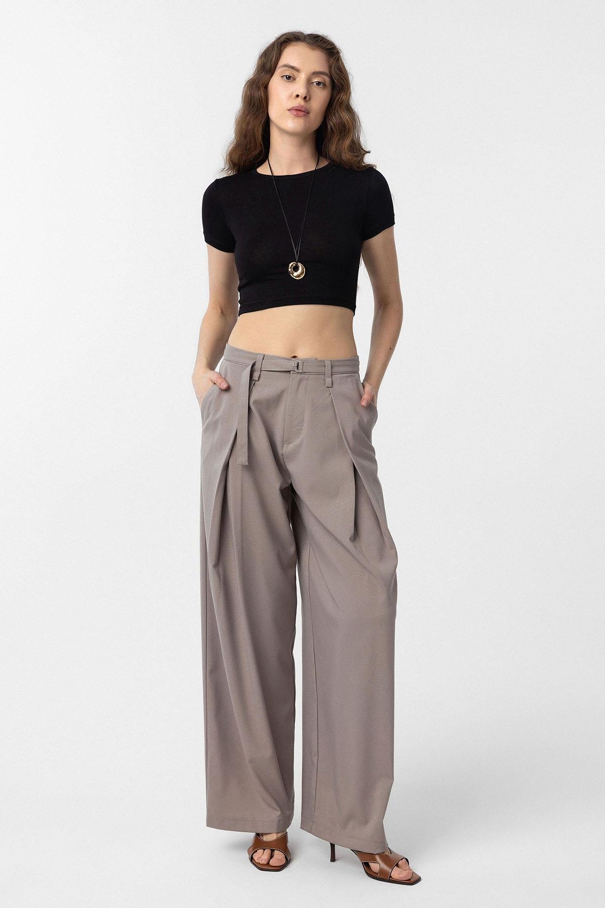 Antioch Bej Kemerli Pilili Kadın Pantolon