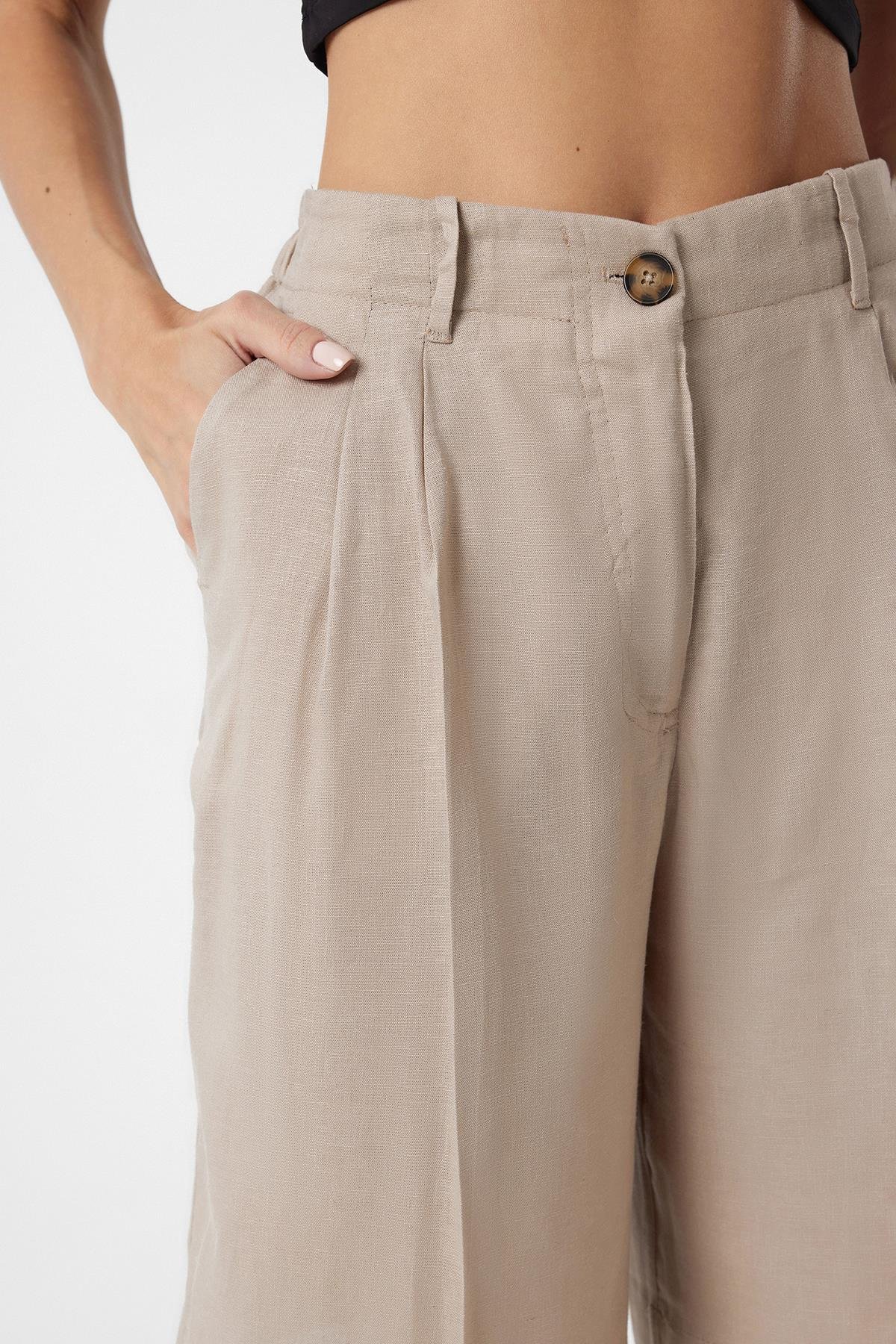 Antioch Bej Keten Karışımlı Kadın Bermuda