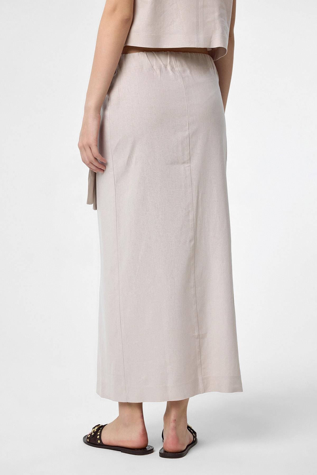 Antioch Bej Keten Karışımlı Kuşaklı Kadın Etek