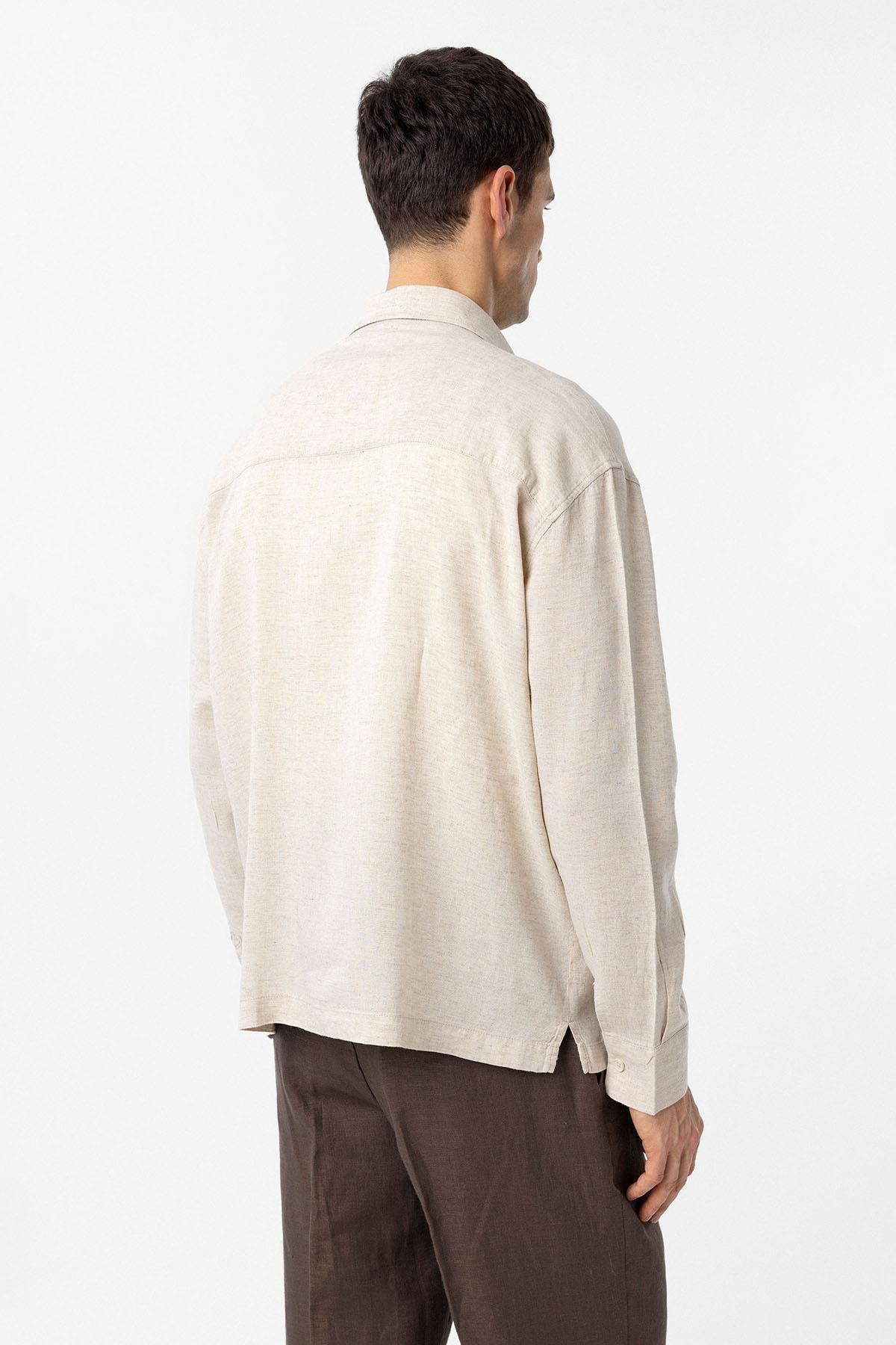 Antioch Bej Keten Karışımlı Relax Fit Erkek Gömlek