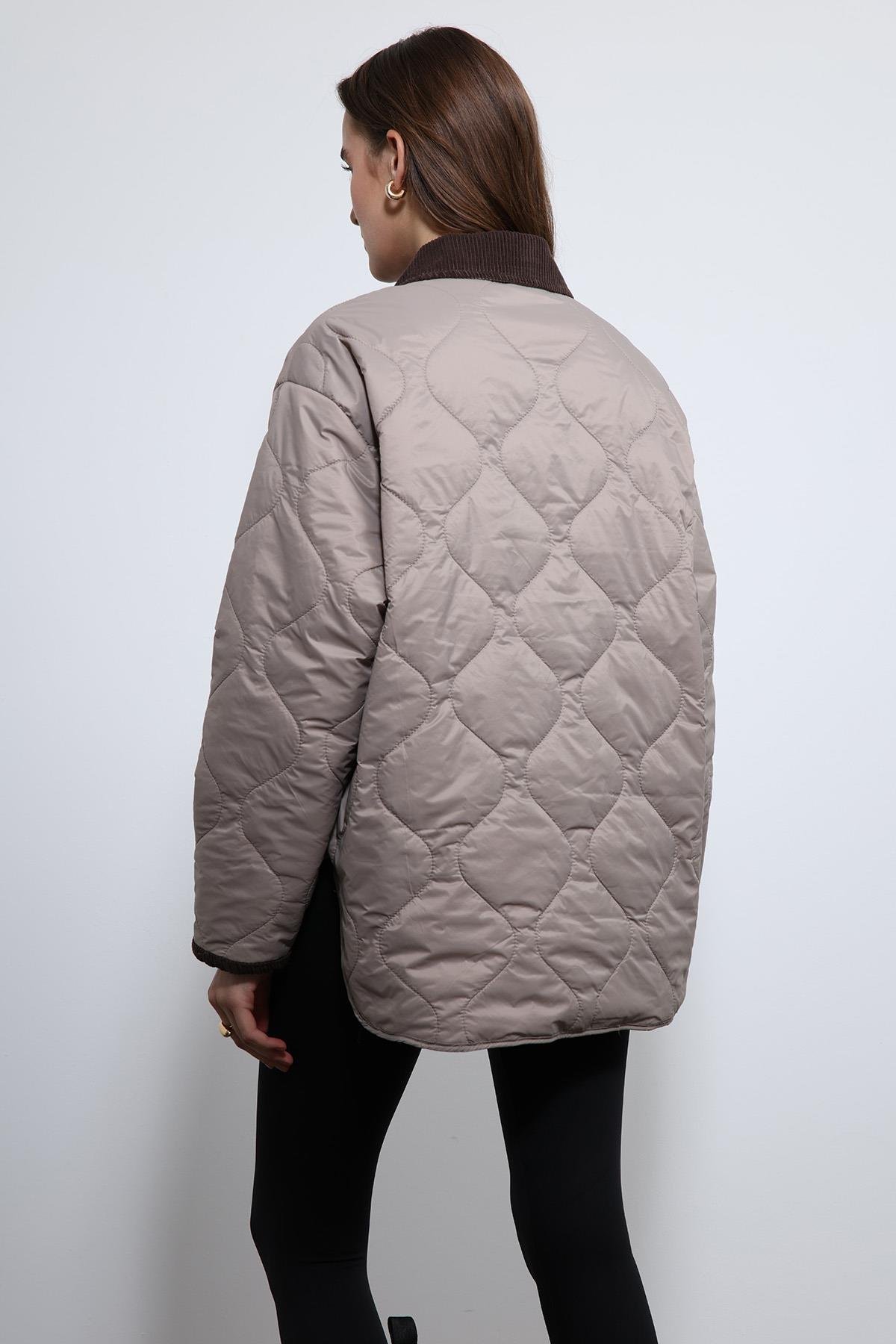 Antioch Bej Kontrast Yaka Desenli Mont