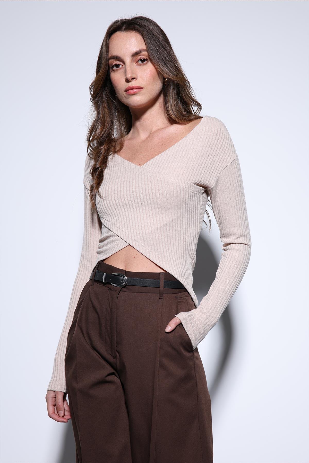 Antioch Bej Kruvaze Kadın Bluz