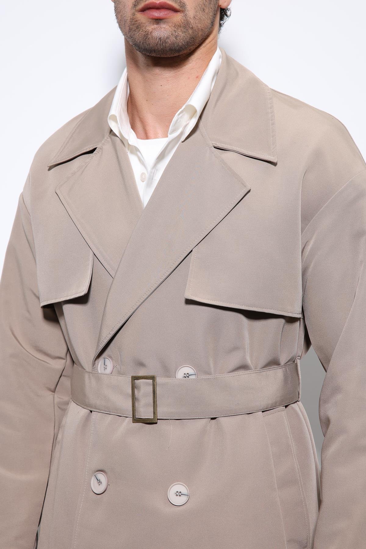 مزدوجة الصدر إغلاق مربوط معطفا